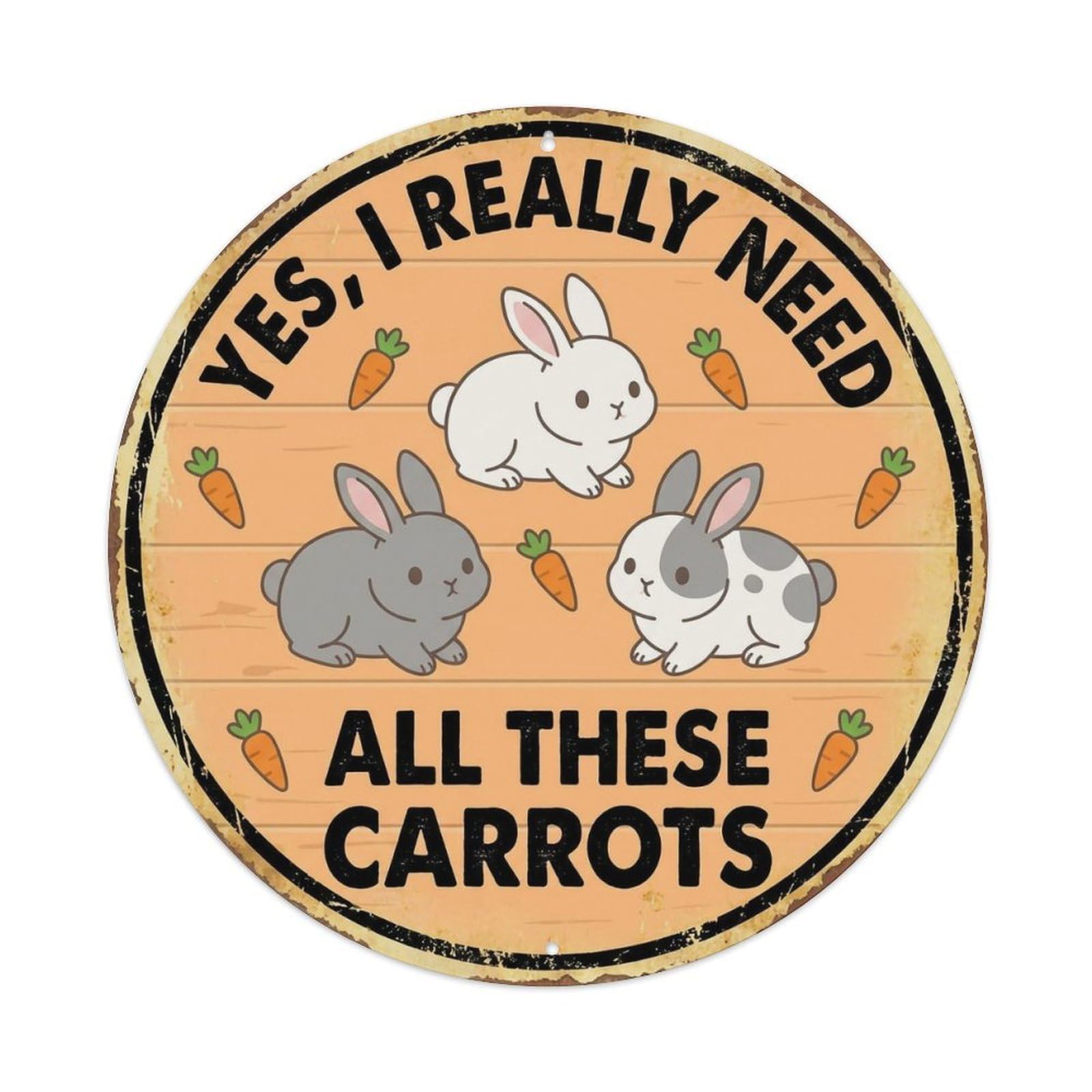 Rabbit Carrot Lover Round Wall Hanging Metal Tin Sign