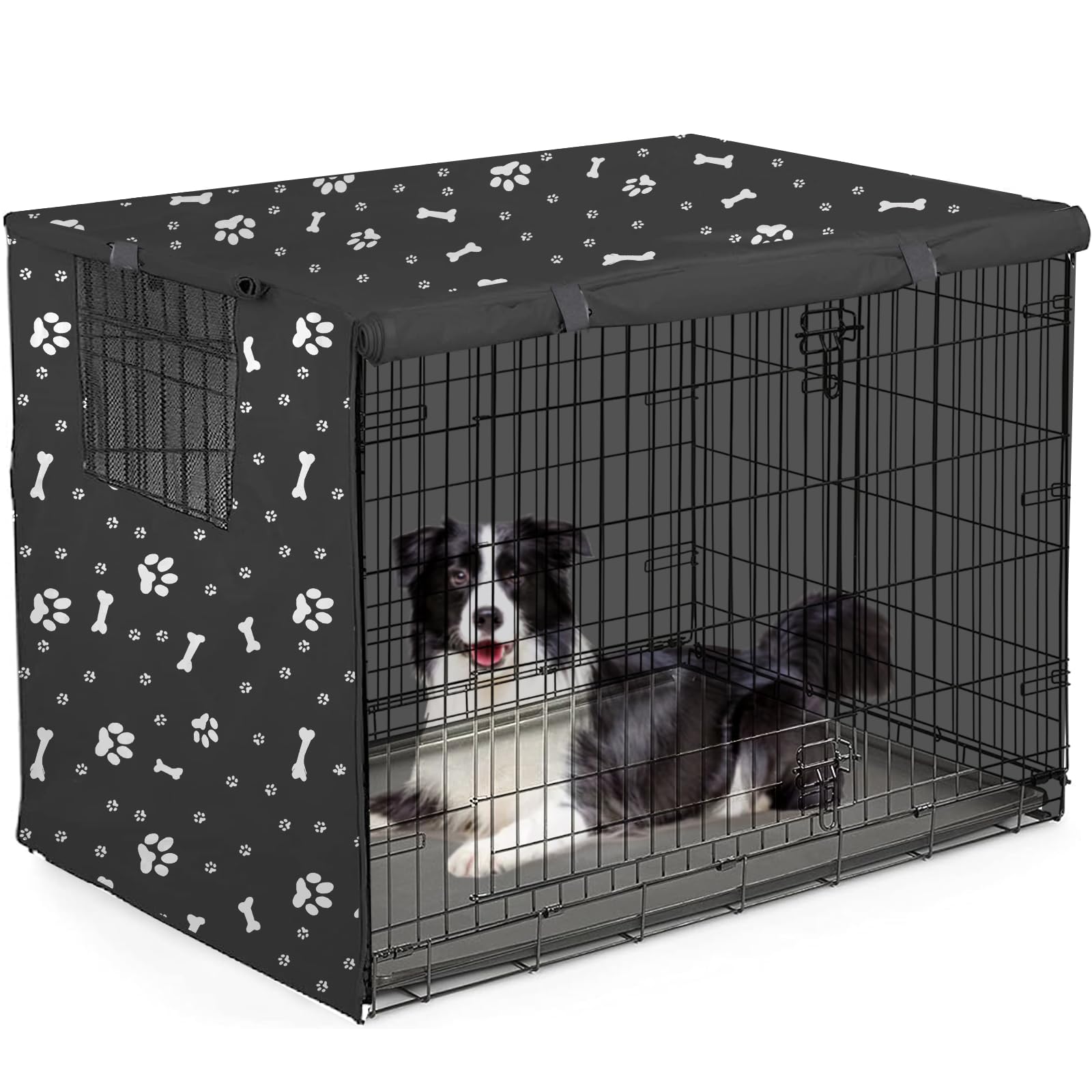 THINMUHAND Dog Crate Cover, Windproof Sun Protection, Black -M (42"L x 28"W x 30"H)