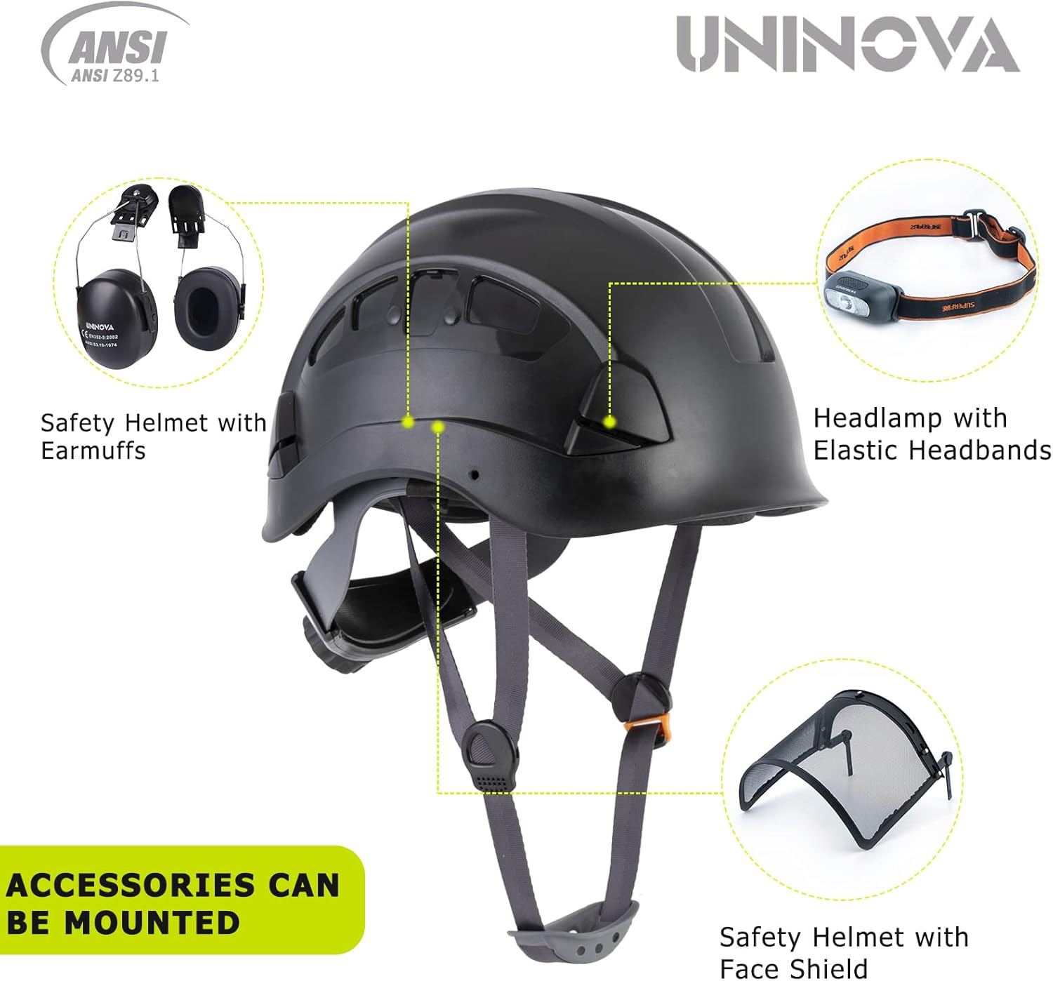 UNINOVA Safety Hard Hat - ANSI Z89.1 Approved Helmet Adjustable - 6-Point Ratchet Suspension & OSHA Hardhats