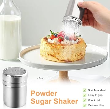 Stainless Steel 5 Cup Flour Sifter, 4 in 1 Baking Sifter with Powder Sugar Shaker Duster, Strainers Fine Mesh and Metal Scoop, Fine Sifter for Baking Cakes, Pies, Cupcakes, Desserts
