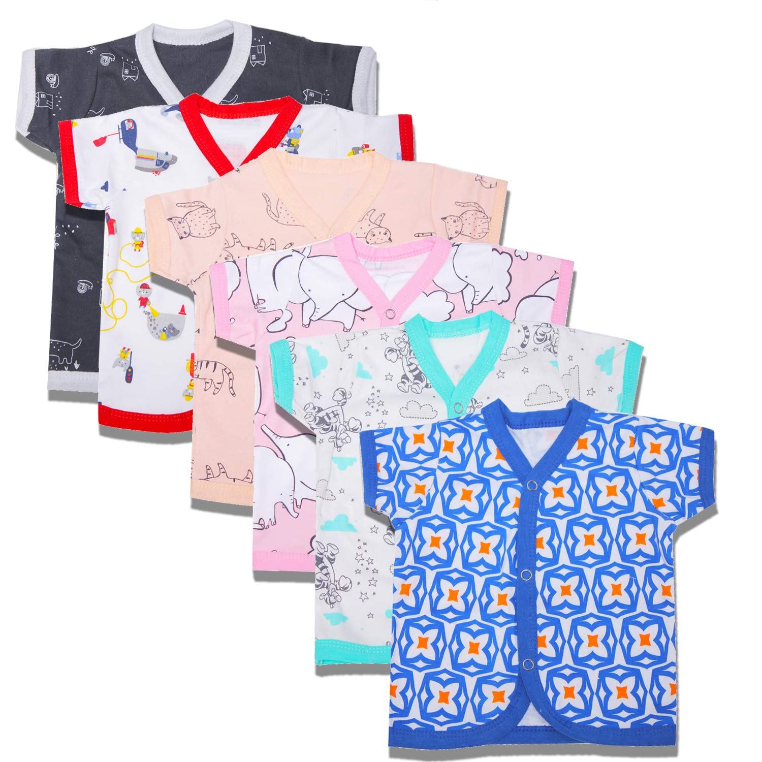 BAYBEEBaby Boys and Baby Girls Baby Cotton Jhabla/100% Cotton Baby Unisex Regular Fit Clothing Set - Baby Top Jablas/Newborn Baby Dress T-Shirt,Assorted Colour Pack of 6