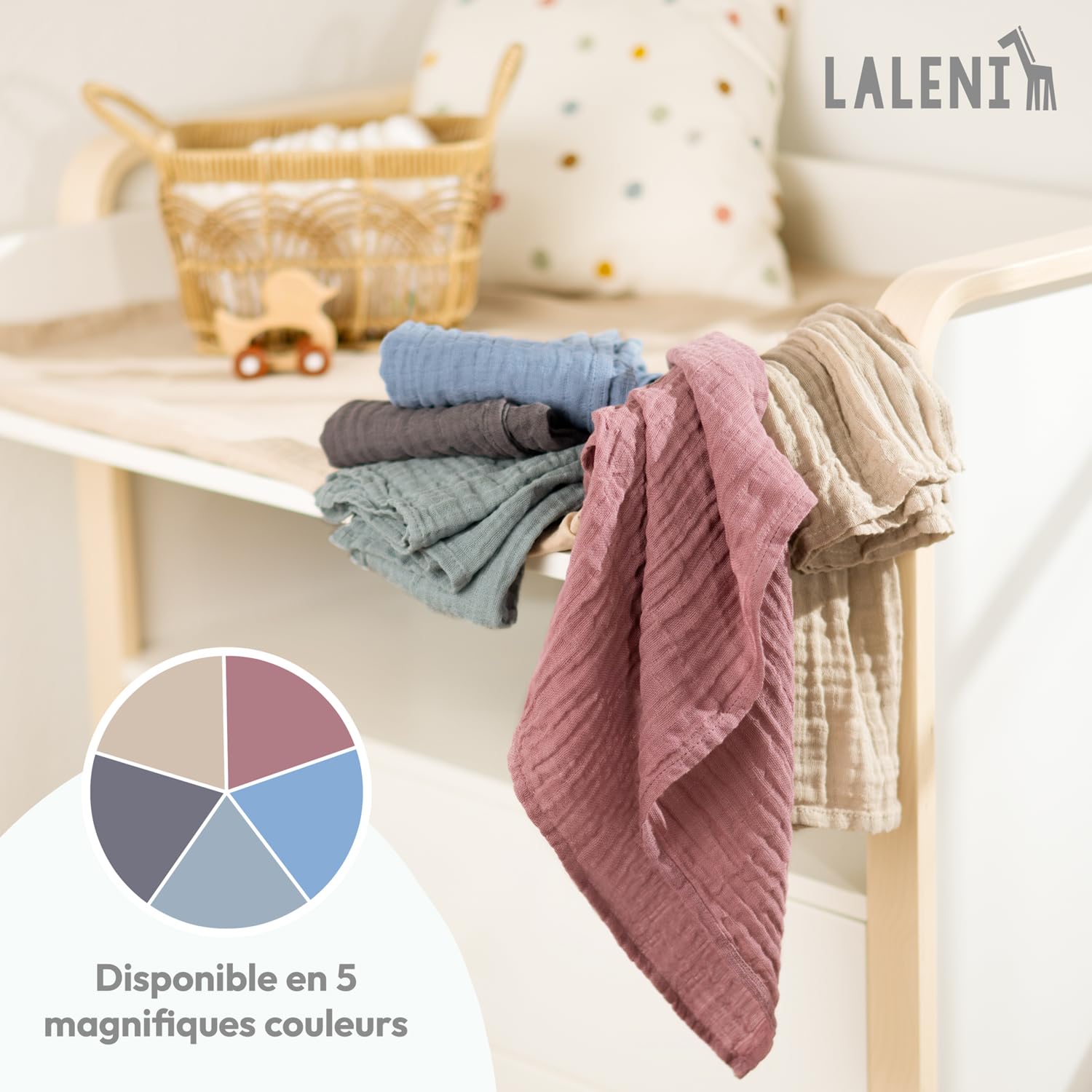 Laleni Lot de 5 langes bébé en pur coton - Sans substances nocives - 70x70 cm - Serviettes mousseline absorbantes et lavables - Beige