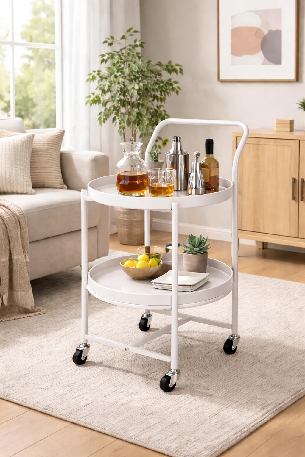 OGFC 57236 Home Bar Cart Drinks Food Serving Trolleys Sideboard 2 Tier Hairdressing Trolley On Wheels Bar Cart for Home, Living - Size:63 x 40 x 40cm (Color : White)