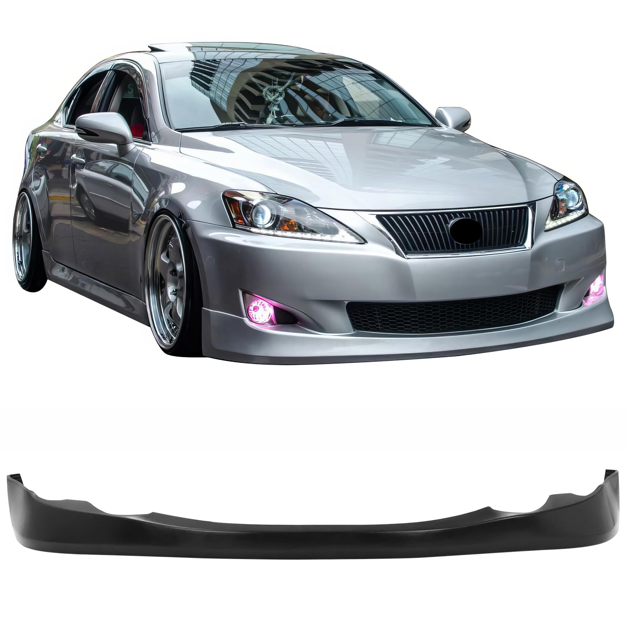Front Bumper Lip Compatible With 2009-2010 Lexus IS250 IS350, V Style Black Pu Urethane Sedan Lip Bodykit Protector Air Dam Chin Add On by IKON MOTORSPORTS