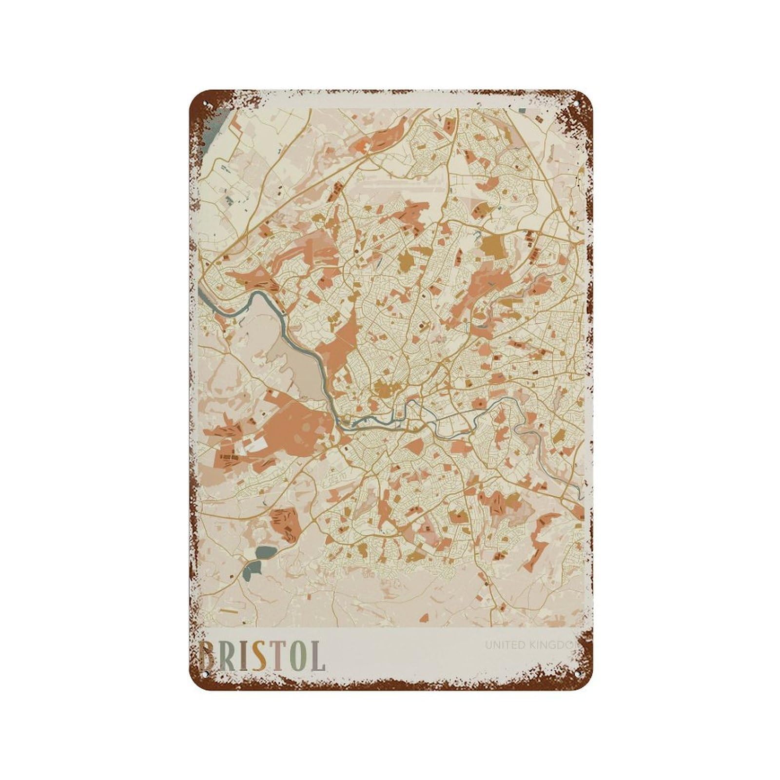 xiaoxiaoshen Bristol Map Travel United Kingdom Boho (2) Wall Decor Art Metal Tin Poster Modern Home Decor Art Home Bar Shop Decorations Vintage Sign 30x20cm