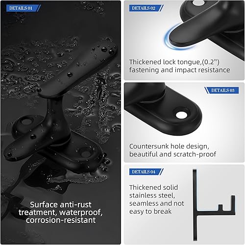 Miniatura 4 de Paquete de 2 pestillos de baño abatibles de 360 grados para puerta interior, 3 métodos de bloqueo de acero inoxidable para puerta de granero,