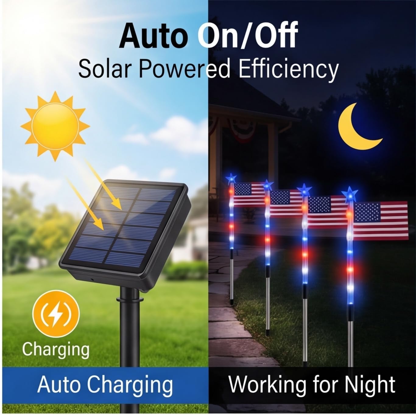 8 Pack Solar American Flag Pathway Lights, Red White Blue 4th of July Decorations Outdoor, IP65 Waterproof Patriotic LED Stake Lights for 250th Anniversary & Memorial Day (8pcs)