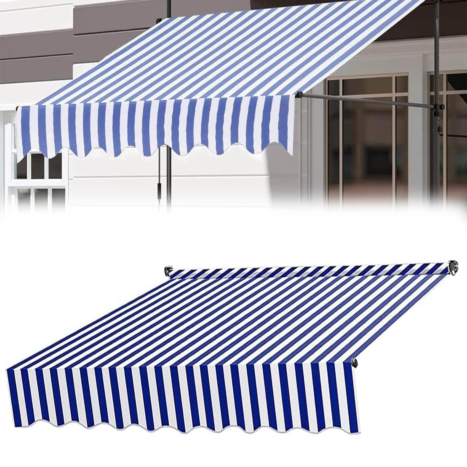 Outdoor Garden Patio Awning Canopy Replacement Fabric Waterproof AntiUV Top Cover MultiStripe Blue White 300cm