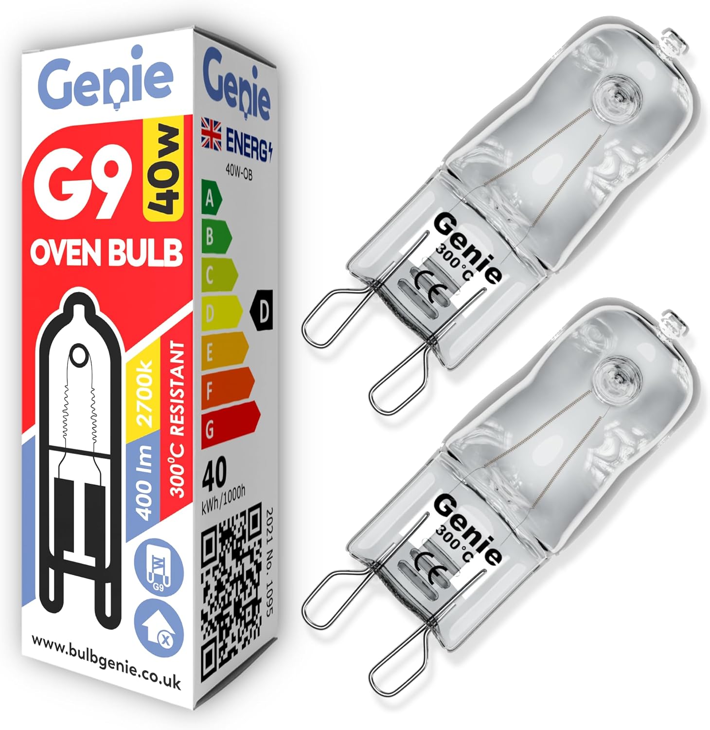 40W G9 Oven Bulb (Pack of 2) Halogen 300°C Heat Resistant 230V Lamps