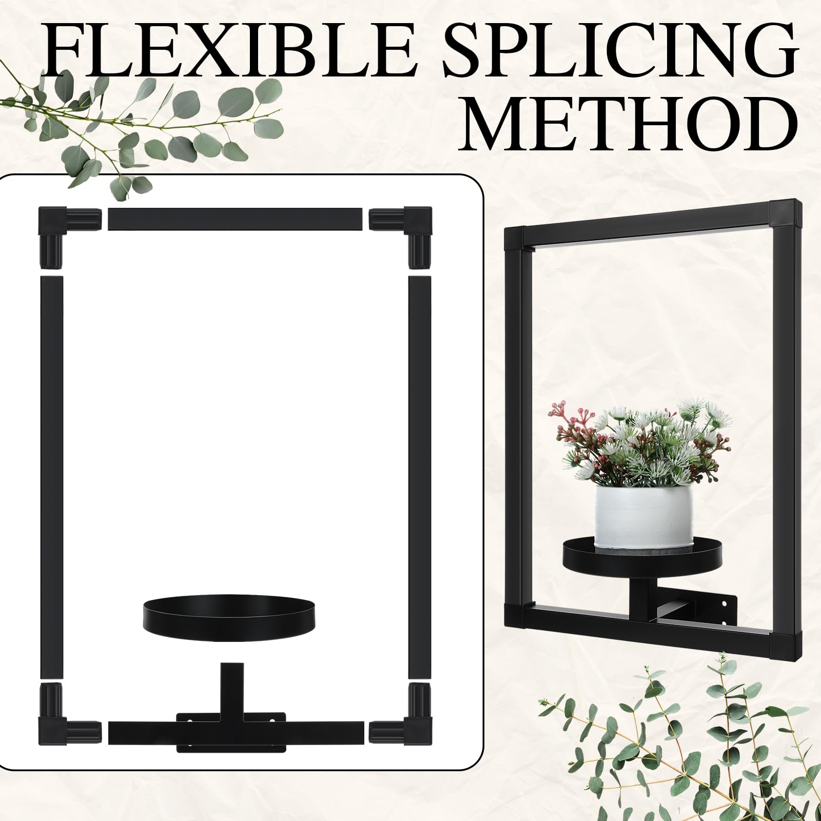 CroBlissful Wand-Pflanzgefäße, Wand-Pflanzgefäße für Zimmerpflanzen, Metallfenster, Regale, Bilderrahmen für drinnen und draußen, Wohnzimmer, Balkon, Garten, rechteckig, 4 Stück