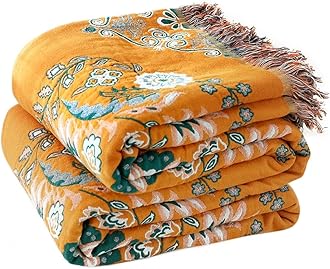 Boho Throw Blanket for Bed 100% Cotton Ultra Soft Rustic Quilt Floral Printed Farmhouse Decor Bed Fall Blanket,60"×80" All Season Rustic Large Throw for Sofa Couch Chair