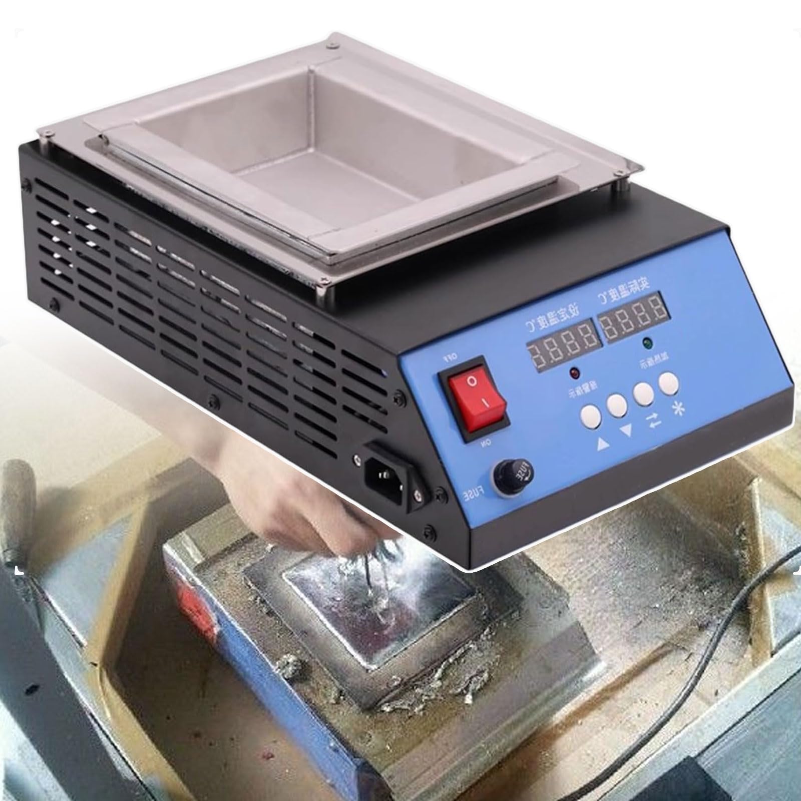 Eoweiot Solder Melting Pot, Electric Tin Melting Furnace, 1000W Capacity, 30-400℃ Temperature Range, Double Temperature Digital Display
