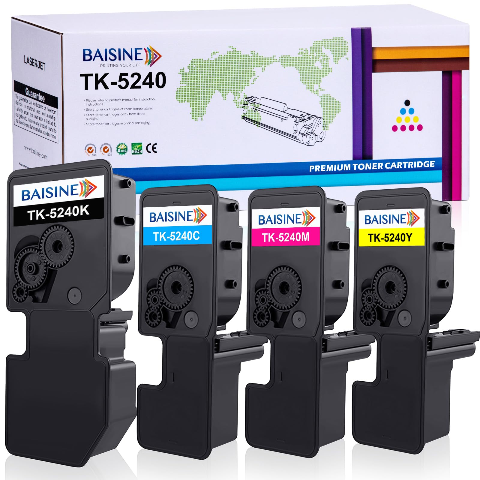 BAISINE TK-5240 Toner Compatibile con Kyocera TK5240 TK-5240K TK-5240C TK-5240Y TK-5240M per Kyocera Ecosys M5526cdn M5526cdw P5026cdn P5026cdw (Confezione da 4, Nero Ciano Giallo Magenta)