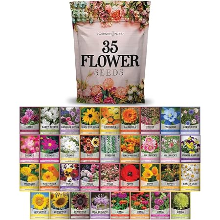 Flower Seeds Packets for Planting 35 Individual Varieties Perennial, Annual, Wildflower Seeds for Planting Outdoors for Bees and Butterflies - Semillas de Flores Hermosas by Gardeners Basics