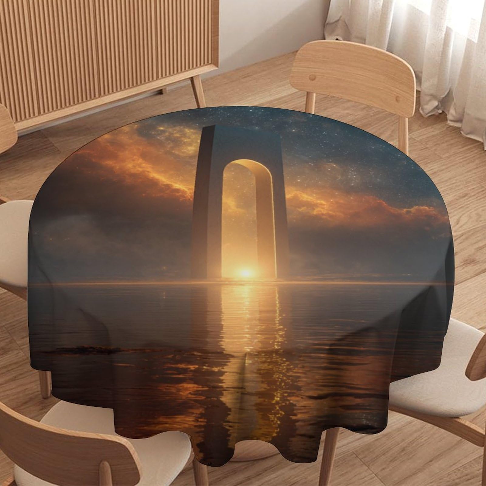 LUYYSKY Cool Abstract Galaxy Archway Round Tablecloth Modern Watercolor Planet Moon Outer Space Constellation Starry Sky Washable Decor for Table Cover for Kitchen-127 Wx127 L cm