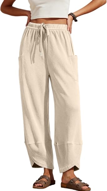 Bianstore Womens Baggy Wide Leg Pants Casual Elastic Waist Drawstring Palazzo Harem Pants with Pockets