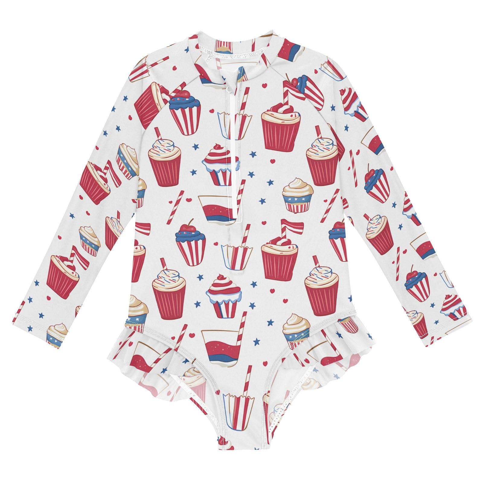 ALAZA Swimsuit for Girls Long Sleeve Rashguard Bathing Suit Icecream Flag Quick Dry 4T
