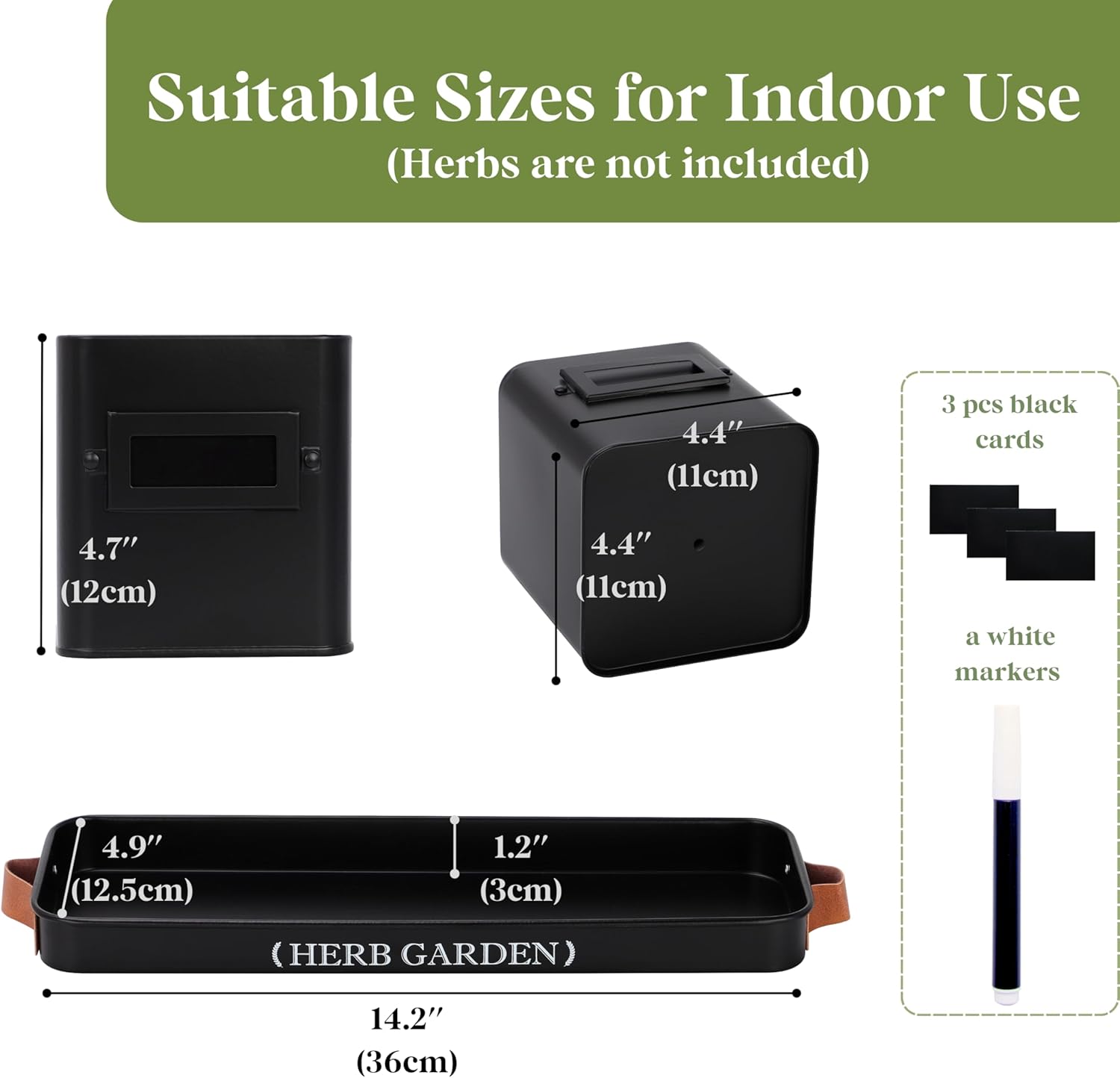 PERFNIQUE Indoor Herb Garden, Herb Planter Set with Tray, Farmhouse Indoor Plant Pots, Windowsill Herb Garden with Drainage(Planter only) for Indoor/Outdoor, Window Pots(Matte Black)