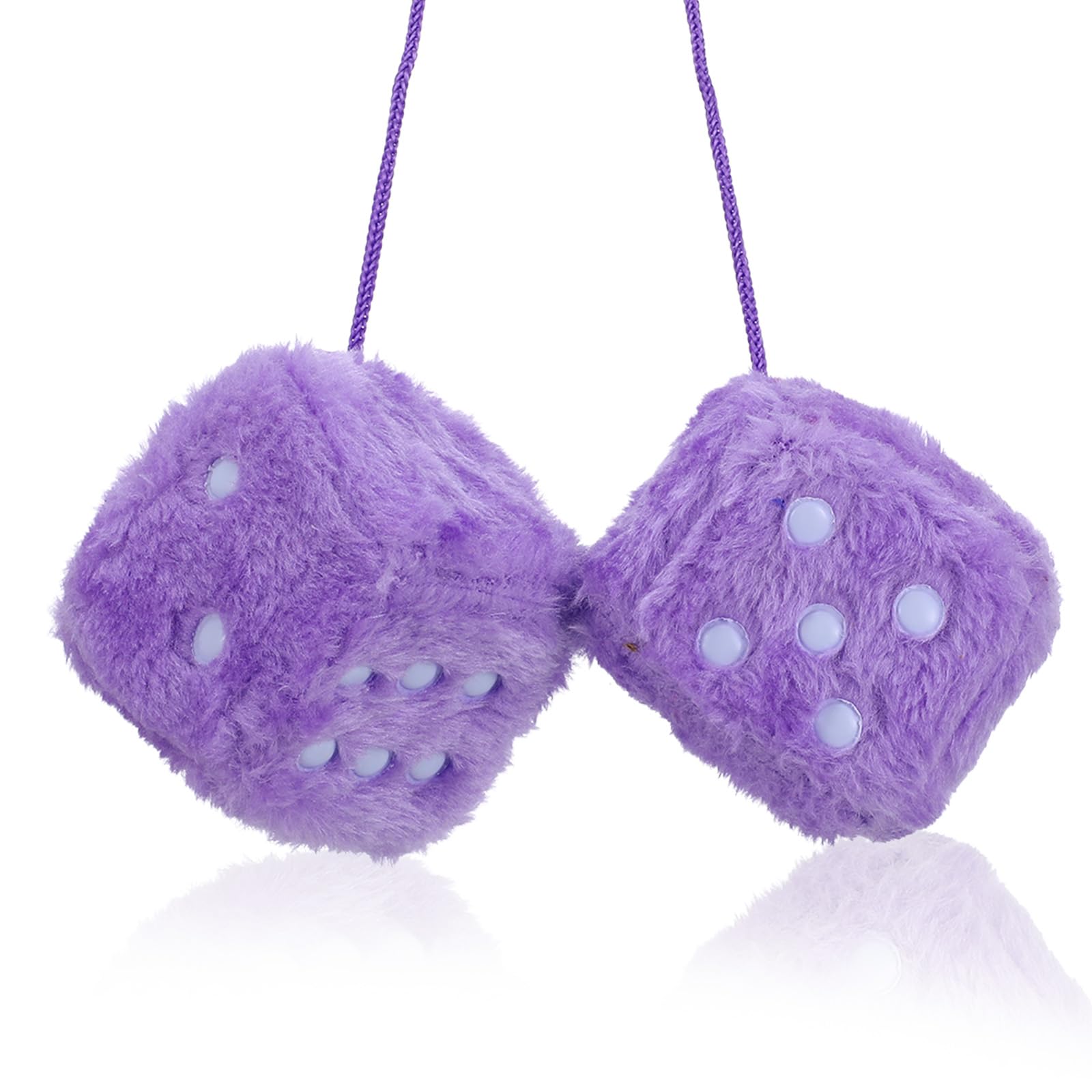 Photo 1 of Fuzzy Dice Pair 2.36” of Decorative Fuzzy Plush Dice for Car Mirror Interior Rearview Mirror Hanging Ornament Car Accessories (Purple)