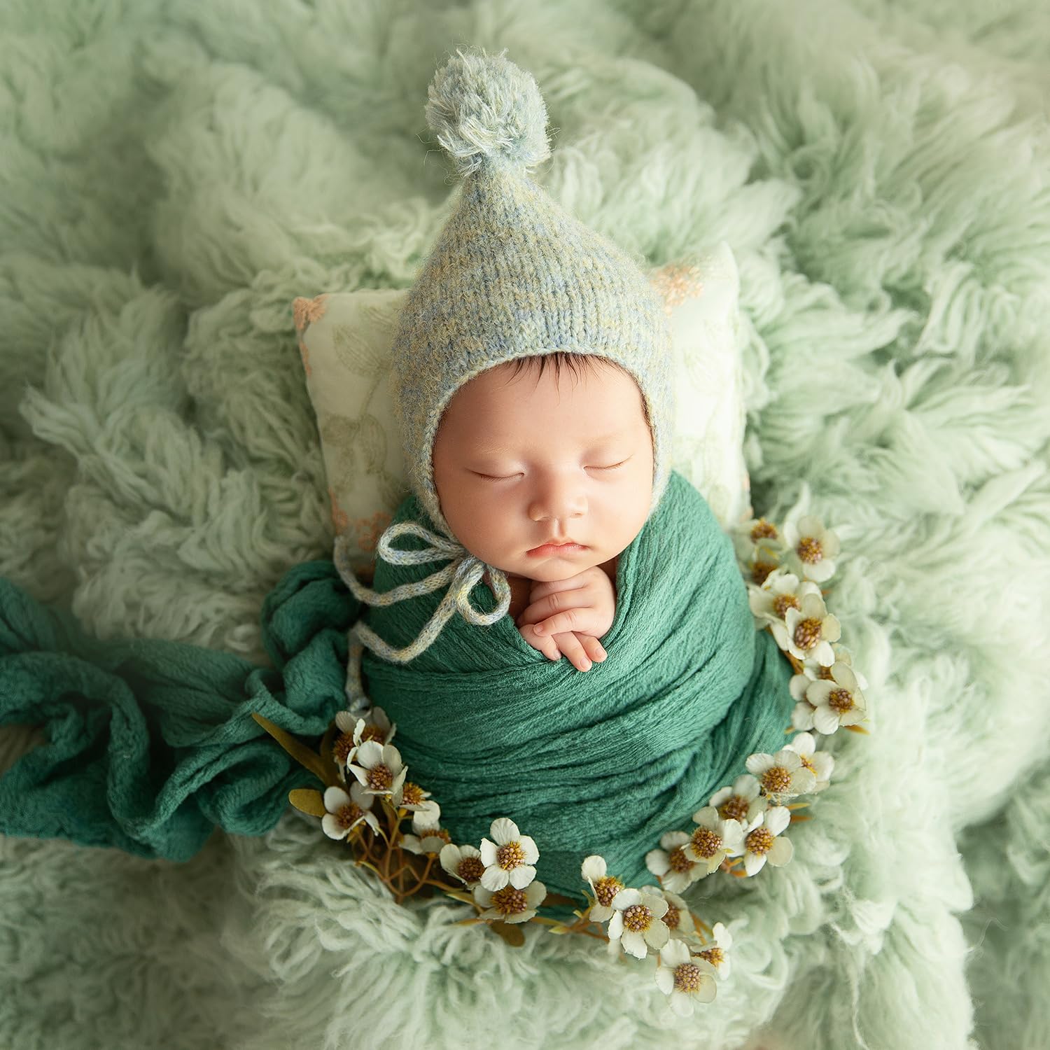Zynlhn Newborn Photography Props, Baby Photo Props Hat Infant Photoshoot Props Pillow Stretch Newborn Photography Wrap Newborn Costume Headband for Baby Boys Girls Photo Shoot Posing