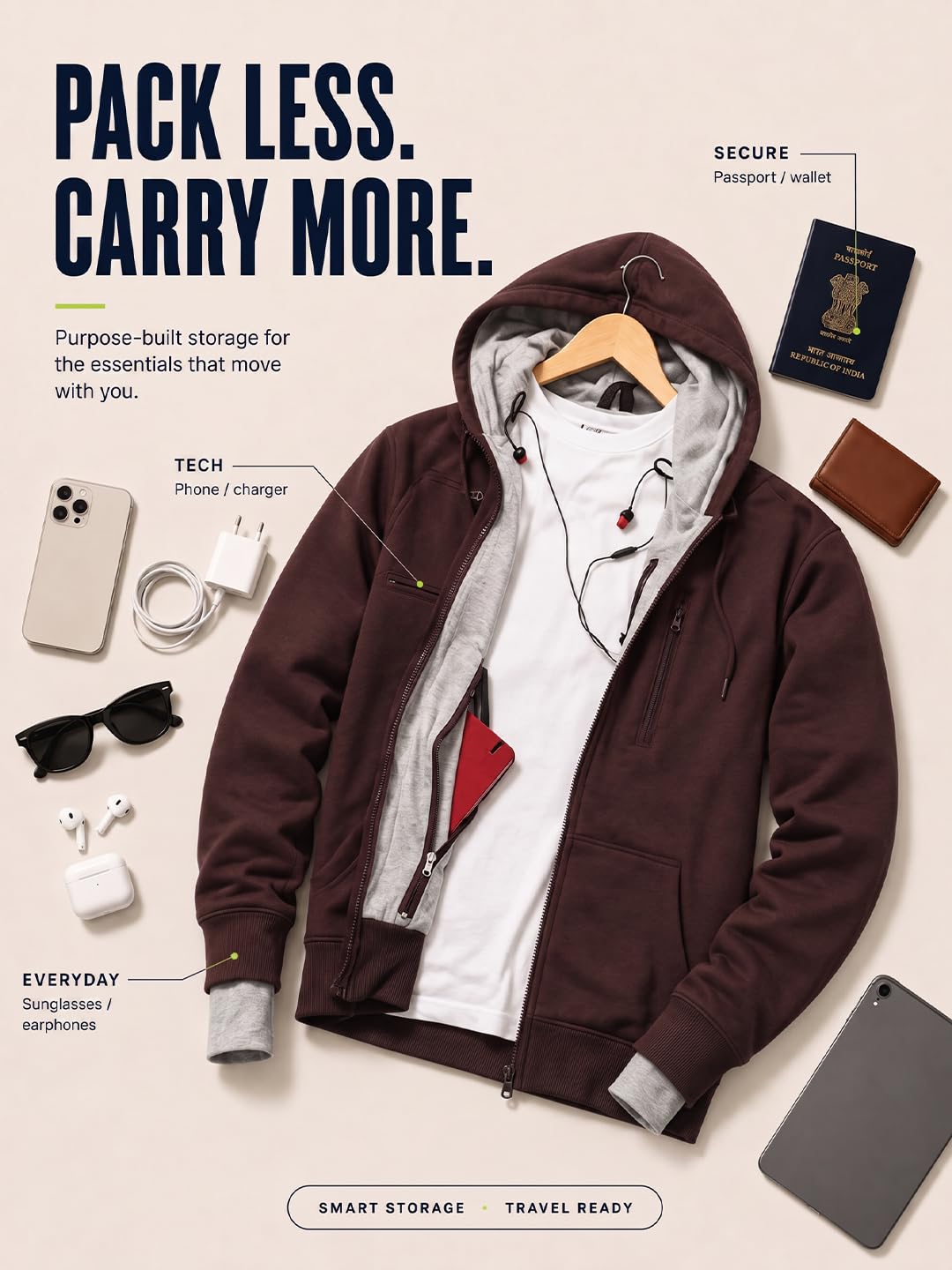 NOBERO Sudadera con capucha de algodón para hombre