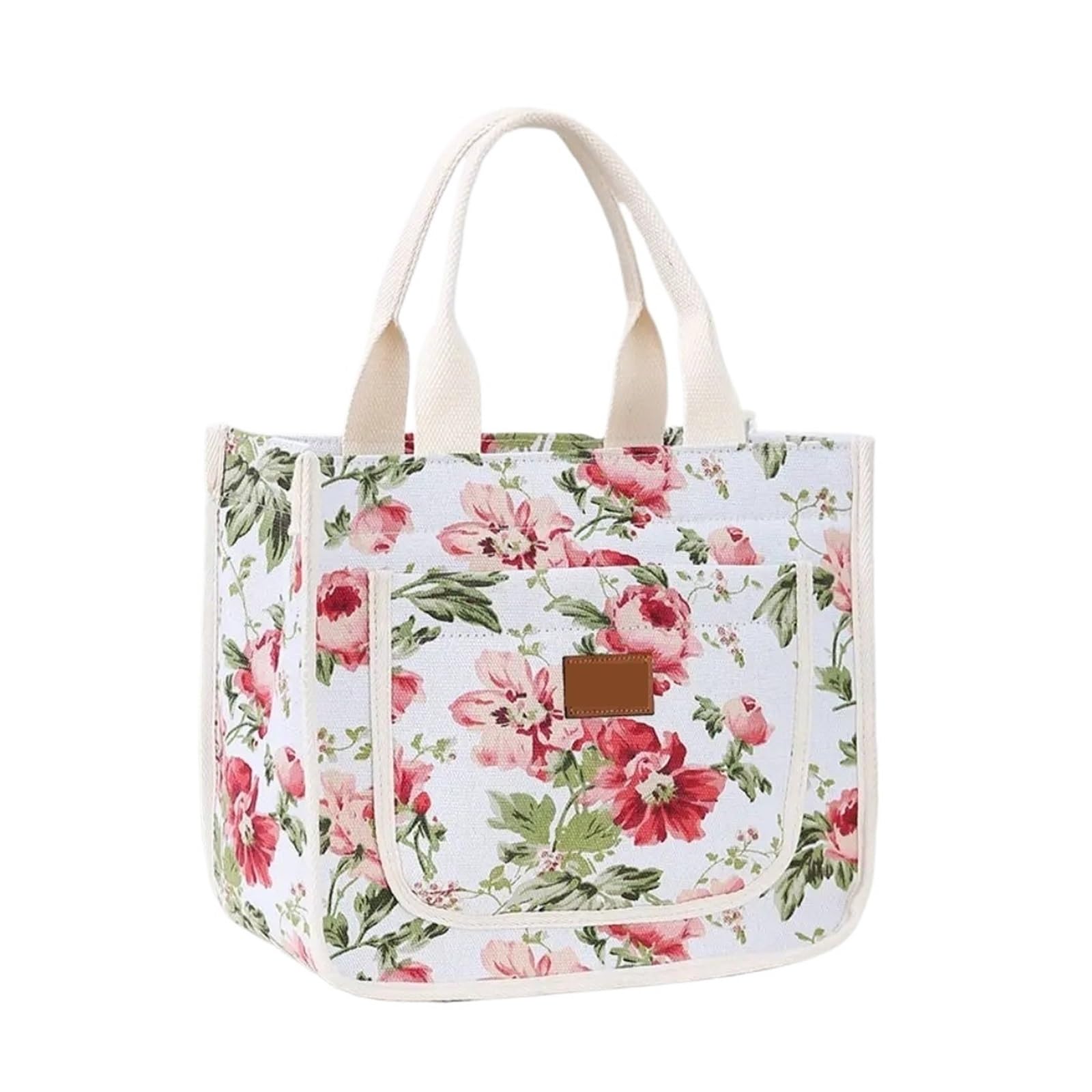 TXLEAPEY Aesthetic Floral Lunch Bag Insulated Large Capacity Lunch Bag Thermal Cooler Handbag For School Work Travel Picnic(Red)