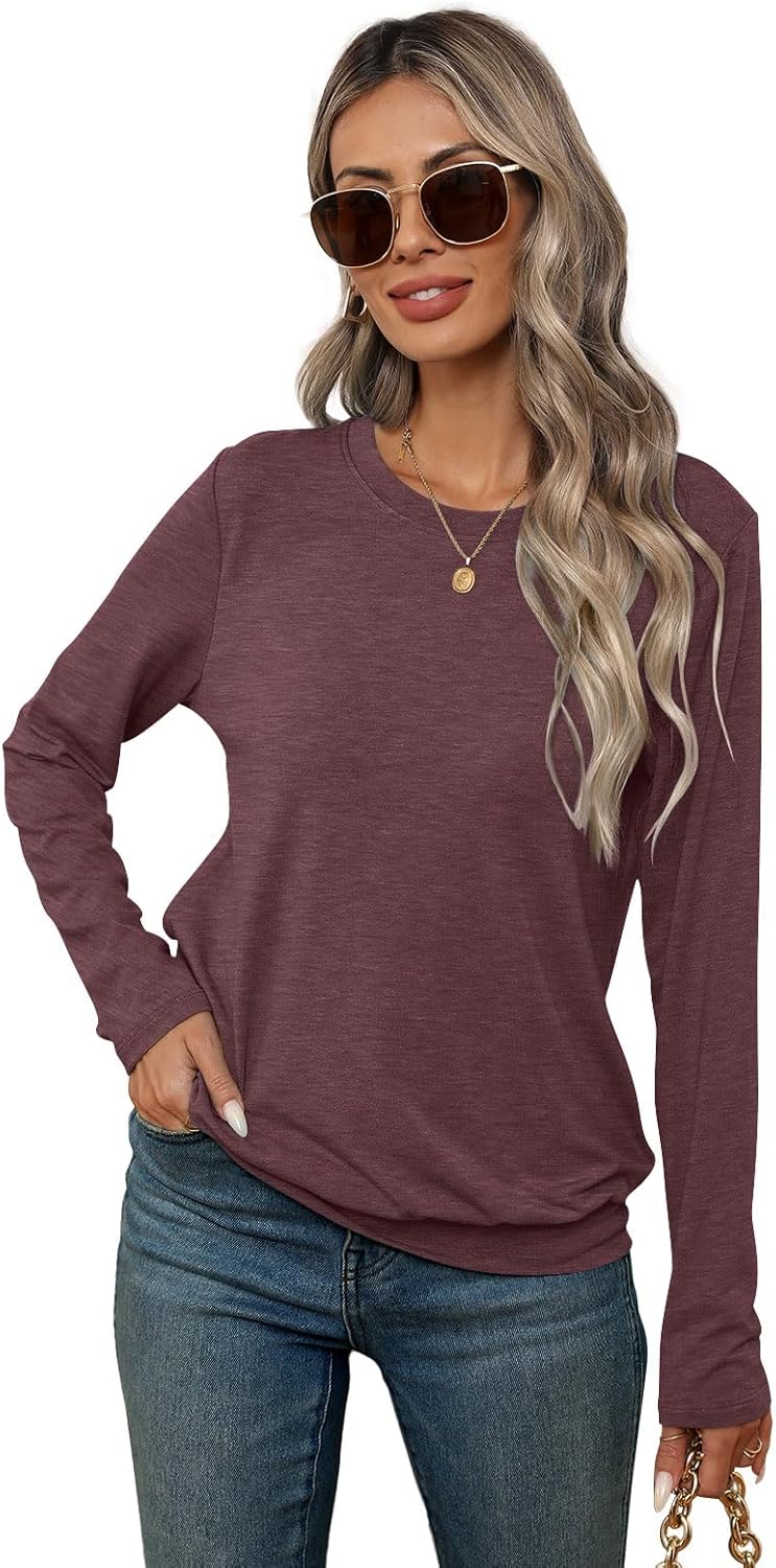 Womens Long Sleeve Shirts Casual Banded Hem Tops Basic Tees Spring Outfits Clothes 2026 - Image 3