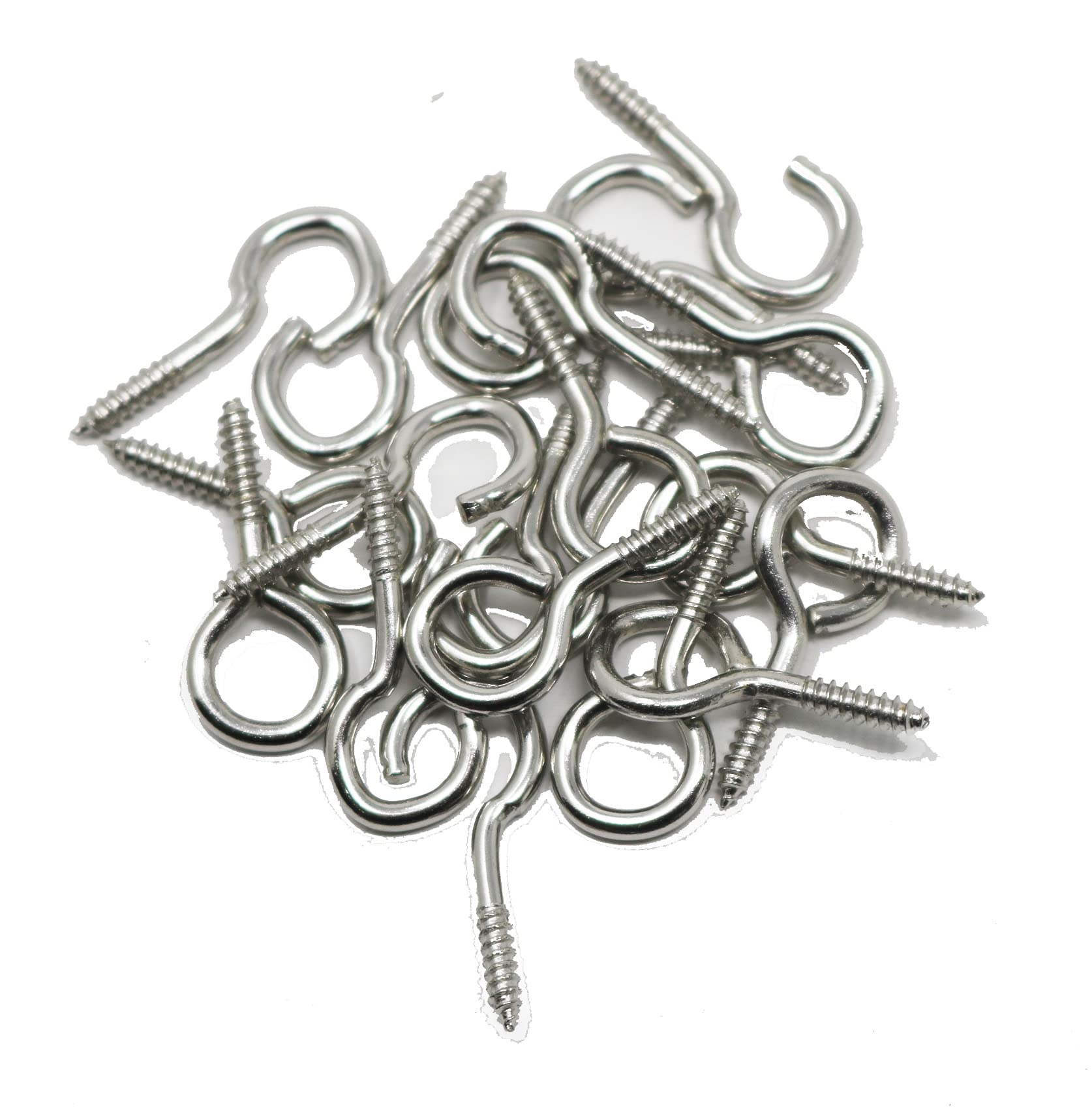 Fixte Chrome 20 X Screw In Hooks And Eyes Net Wire Curtain Screws 10 X Hooks And 10 X Eyes 25Mm