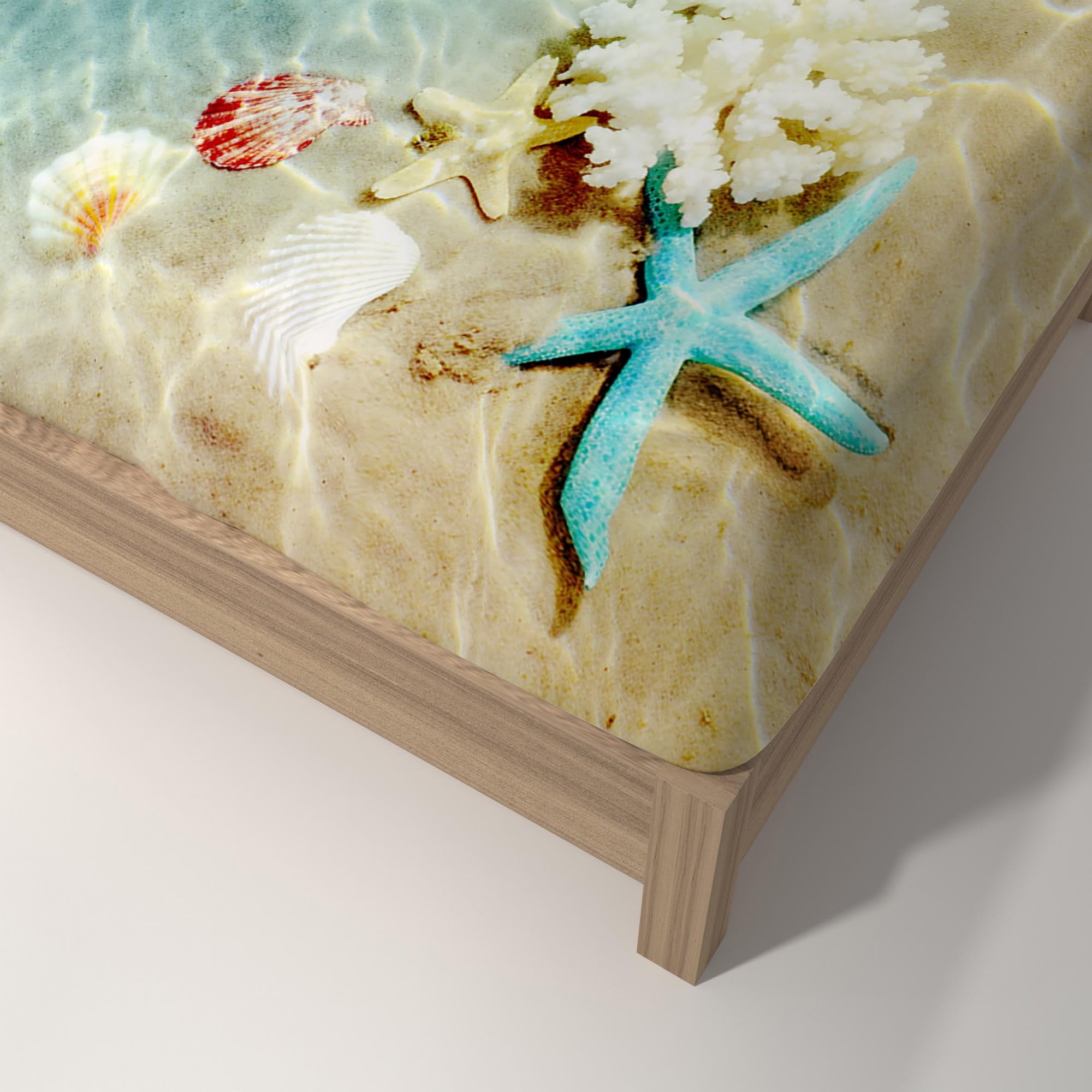 Lenzuolo Matrimoniale con Angoli Oceano Blu, 3D Stella Marina Lenzuola Letto, Coprimaterasso 150x200x30 Microfibra Morbido e 2 Federe per Letti Singoli o Matrimoniali b4281