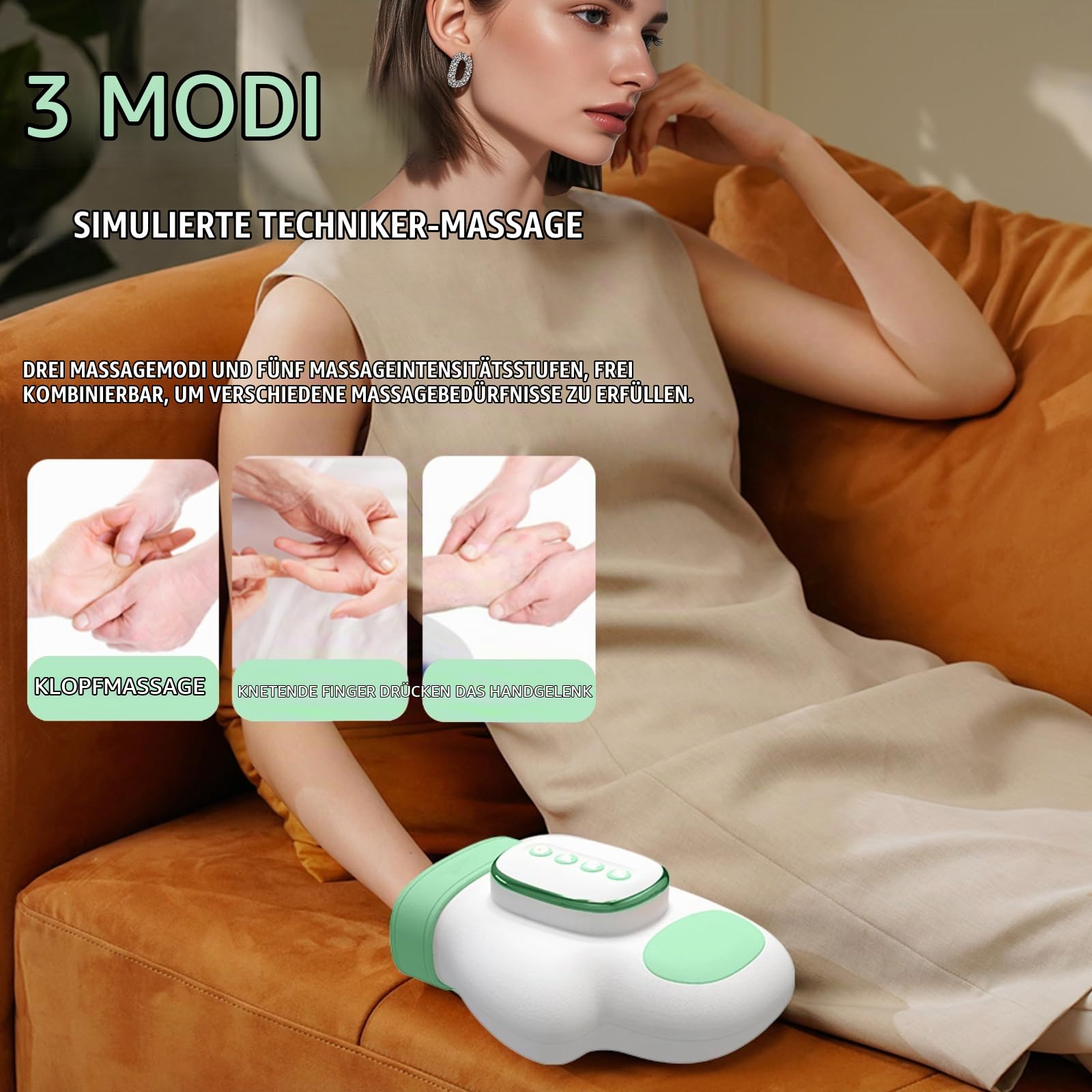 Handmassagegerät mit Wärmefunktion, Elektrische Handmassage, Massager Schmerzlinderung für Finger, Handmassagegerät zur Entspannung von Händen und Handgelenken, Geschenke für Damen Herren