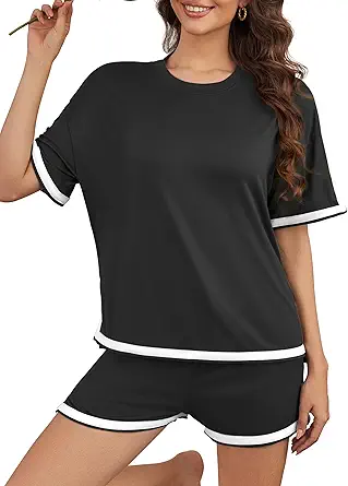 Women's 2 Piece Outfits Summer Comfy Lounge Sets Casual Loose Outfits Matching Tops and Shorts