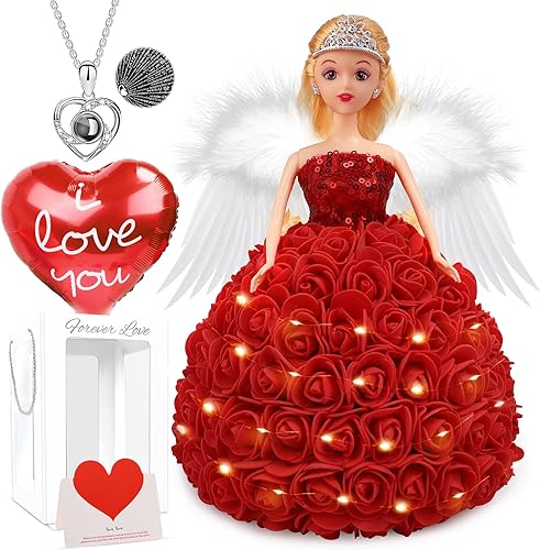 N&T NIETING Regalos para el día de San Valentín para niños, princesa rosa artificial con ala de ángel, regalos encantadores de cumpleaños para ella,