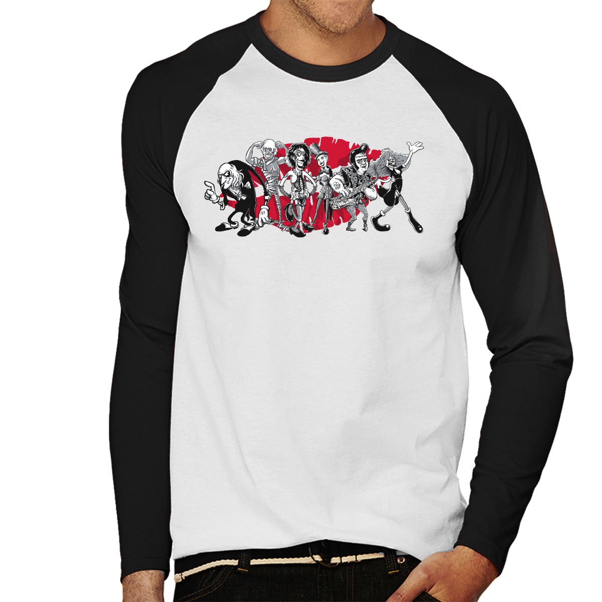 Rocky Horror Picture Show Gang of Six Men's Baseball Long Sleeved T-Shirt White/Black