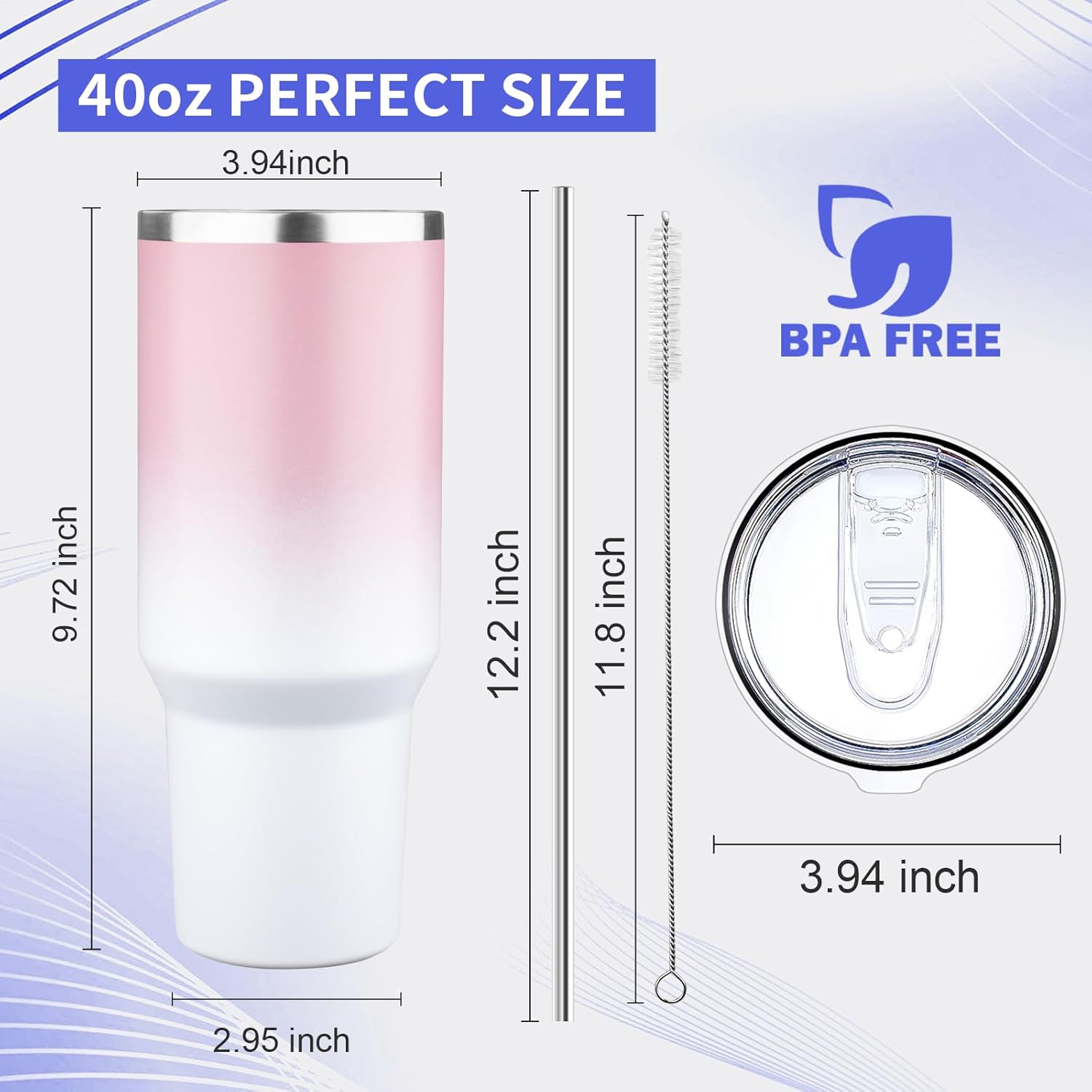 40 oz Tumbler with Lids and Straws Double Wall Vacuum Insulated Tumbler Cup,Stainless Steel Leak-proof Thermal Tumbler Powder Coated Travel Coffee Mug for Cold and Hot Drinks,Pink White - Image 6