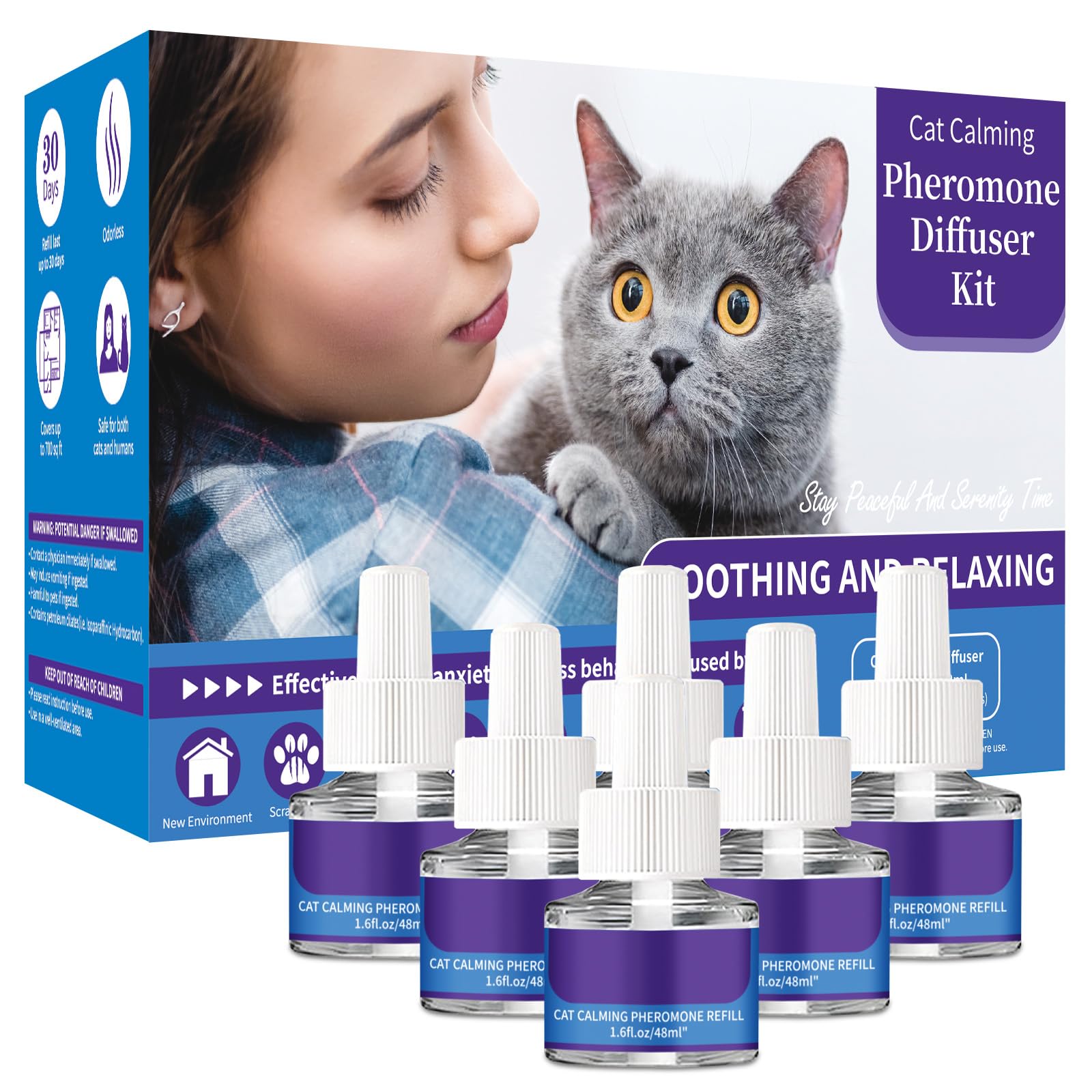 6 Recargas de Feromonas para Gatos - Recambios para Difusor Calmante de Gatos, Relajación, Suministro de 6 Meses, Recarga para Difusor Calmante (Compatible con Todos los Difusores Comunes)