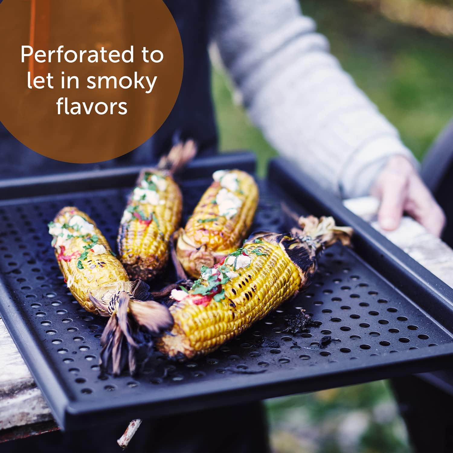 BK Pre-Seasoned Carbon Steel, 17" BBQ Grill Tray with Holes for Grilling, Induction, Oven Safe, Black