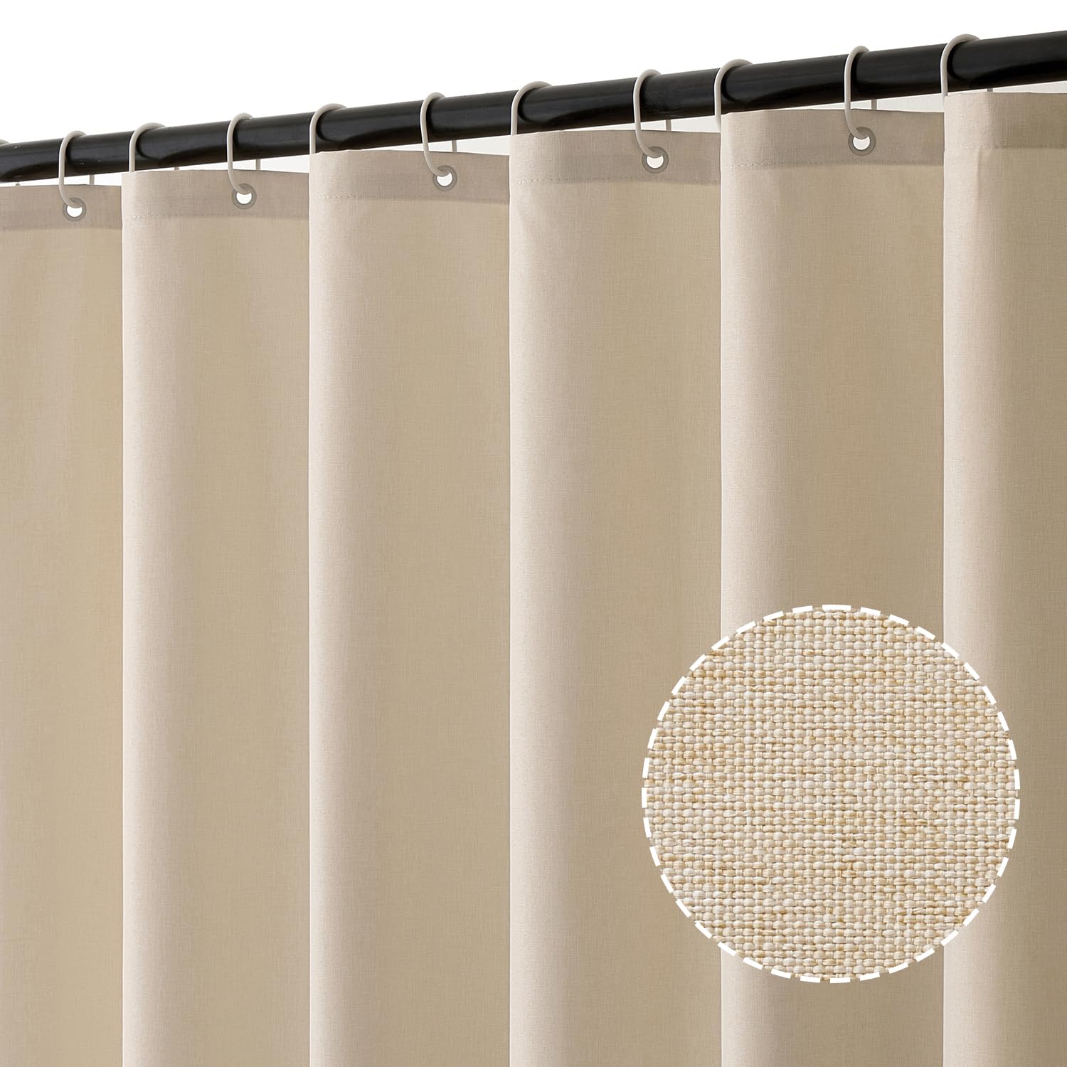 MIULEE Cortina de Ducha de Lino Texturizado 180x200 cm Beige Claro, Cortinas de Ducha Impermeables de poliéster de Lujo para hoteles, Cortina de baño de Tejido Lavable antimoho con 12 Anillas