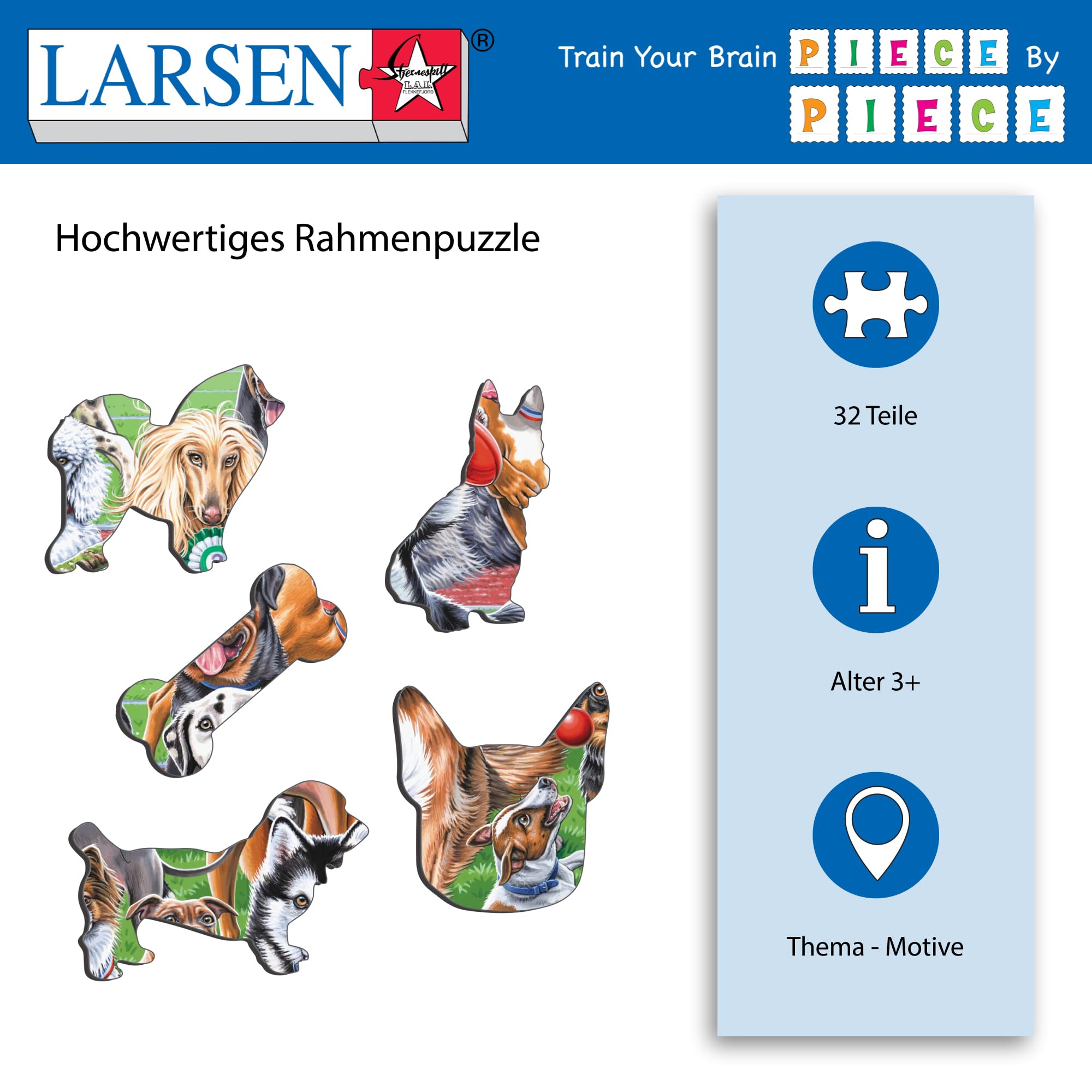 Larsen Puzzles CZ6 Dogs Jigsaw Puzzle, 32 Pieces, Cute & Playful Dog Puzzle for Kids 3+, Figure Pieces, Boxless Tray & Frame - Image 3