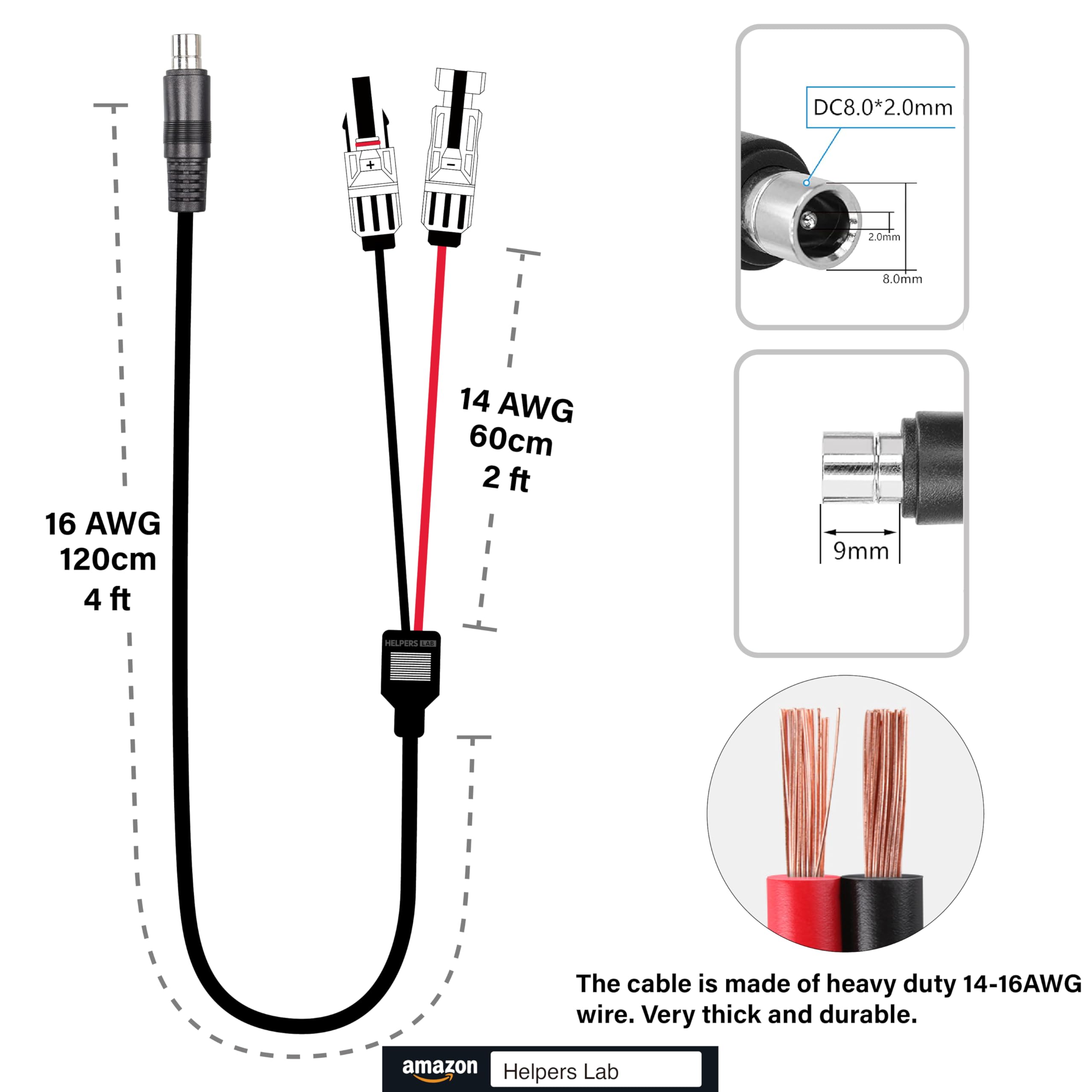 RIIEYOCA Câble D'alimentation 14 AWG SAE Vers DC8 Mm (DC7909)/XT60 Avec Polarité Inversée SAE