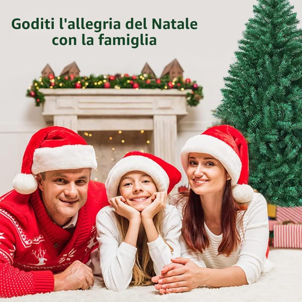Albero di Natale Artificiale, Folto e Realistico, Rami con Apertura ad Ombrello, Ignifugo, In PVC con Base in Metallo (1.8M800-verde)