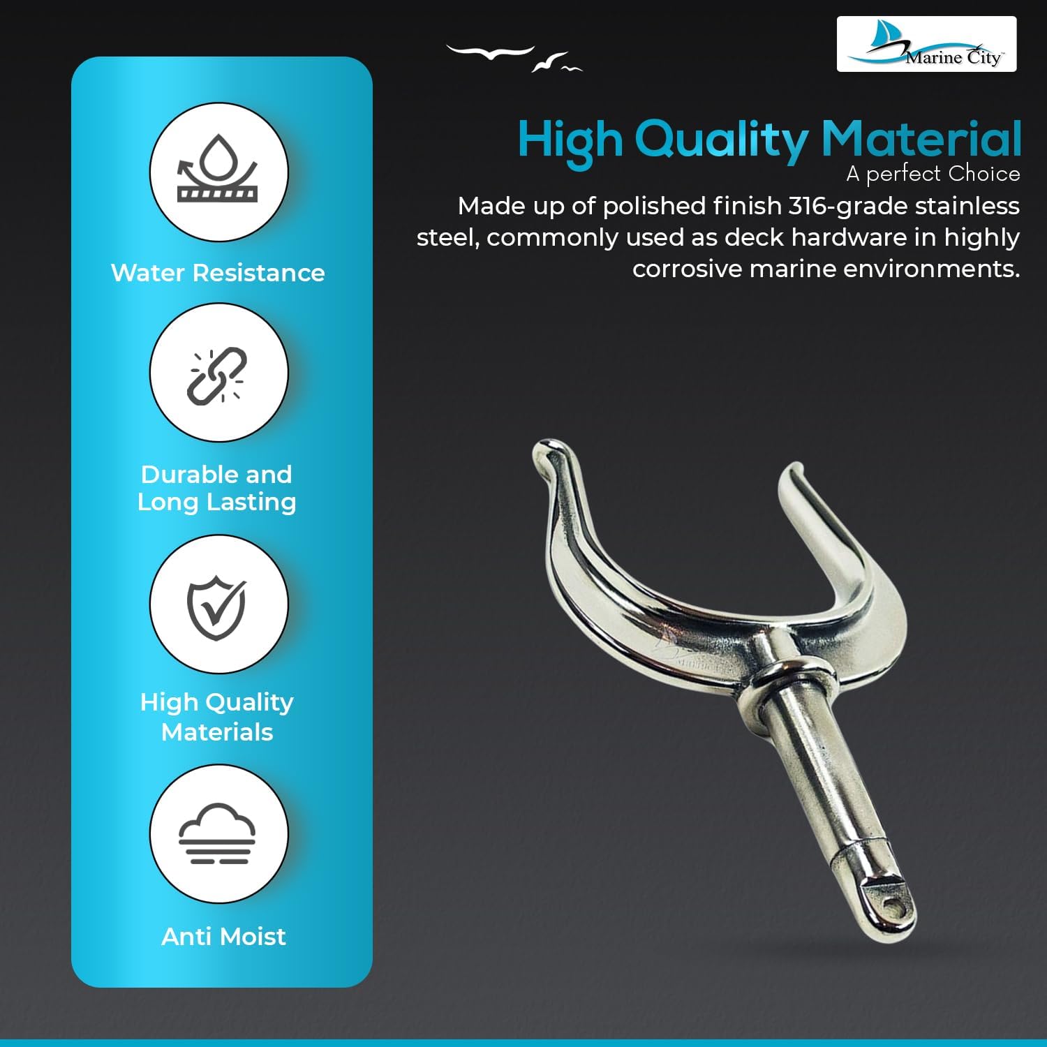 MARINE CITY Rowlock Oarlock 316 Stainless Steel Heavy Duty, Corrosion-Resistant, Ideal for Boats, Yachts, and Marines (2 Pcs)