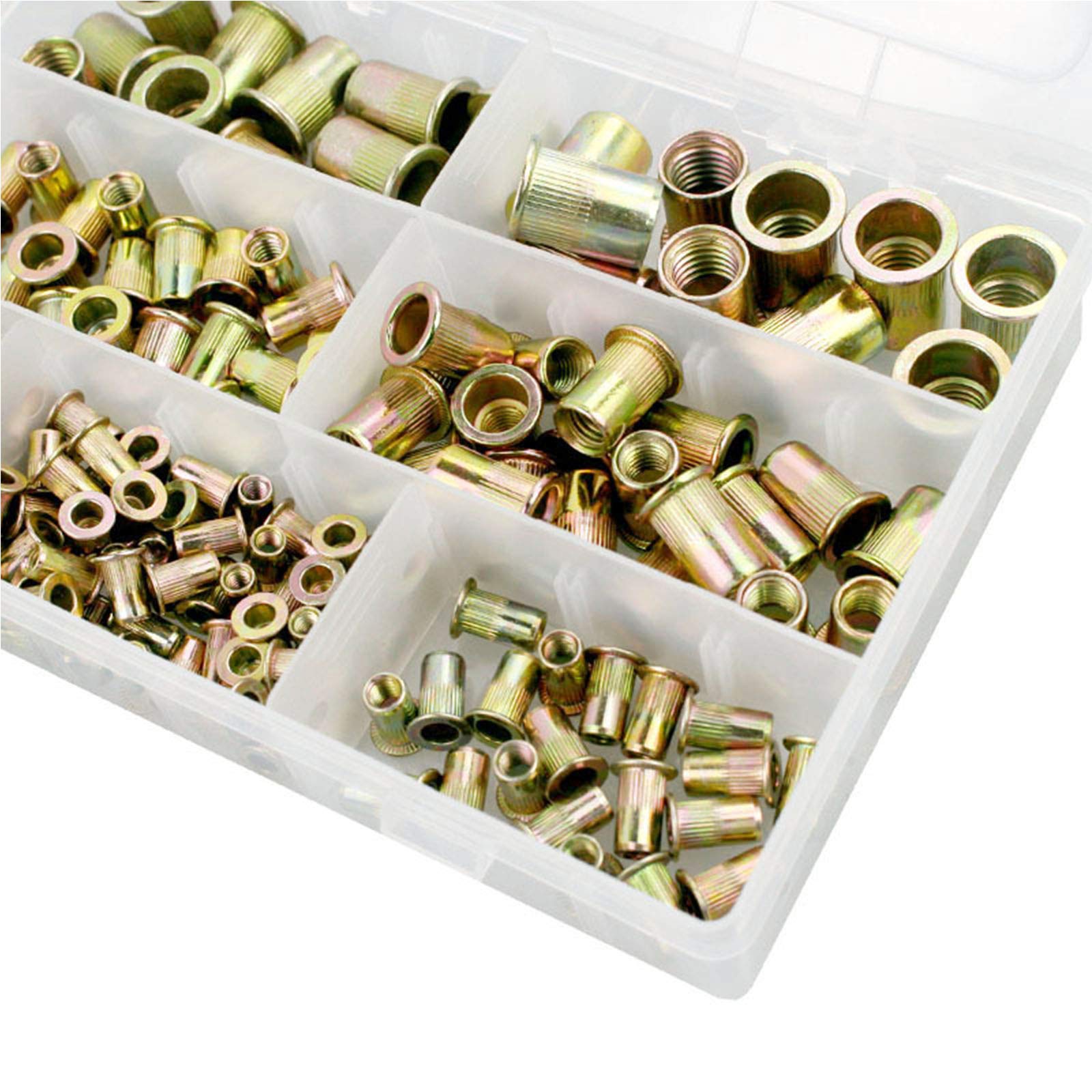 Tuerca De Remache De Acero Al Carbono De 500 Piezas Sistema Métrico De Superficie Chapada En Zinc + Kit Ensamblado En Pulgadas (M3-M10 Y 8-32, 10-24, 1/4-20, 5/16-18, 3/8-16, 1/2-13)