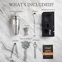 Vista 5 de KITESSENSU Juego de coctelera de camarero, juego de barra plateada de 6 piezas con soporte, kit de barra con herramientas esenciales para accesorios