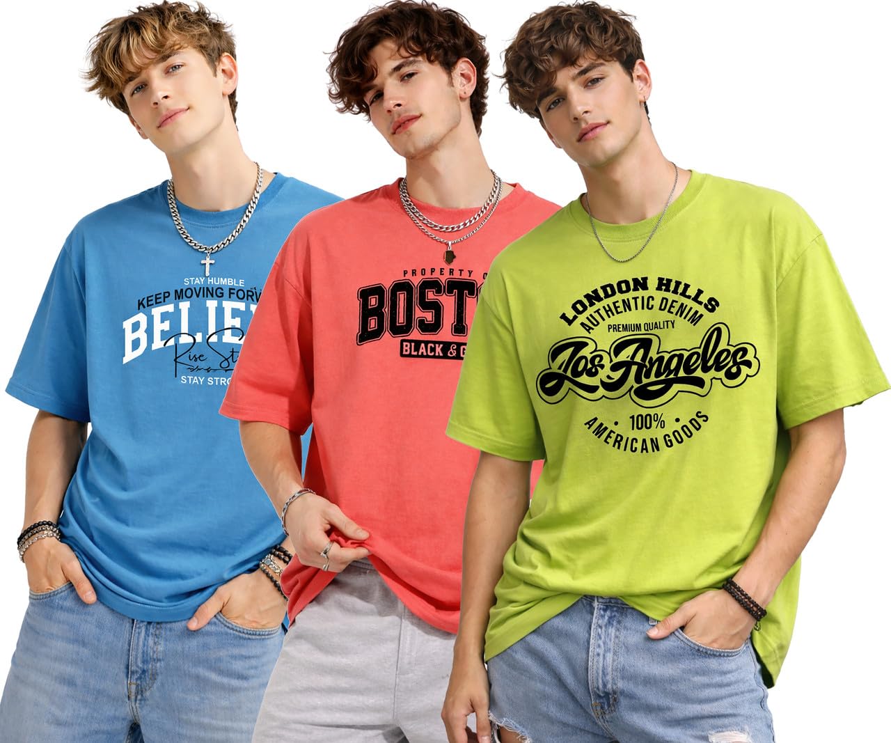 london hills Printed Cotton Blend Half Sleeve Oversized Men Round Neck Tshirts | T Shirt for Man | Tshirt | Shirts Men | Tshirt for Man | T-Shirt | Pack of 3-picture-40