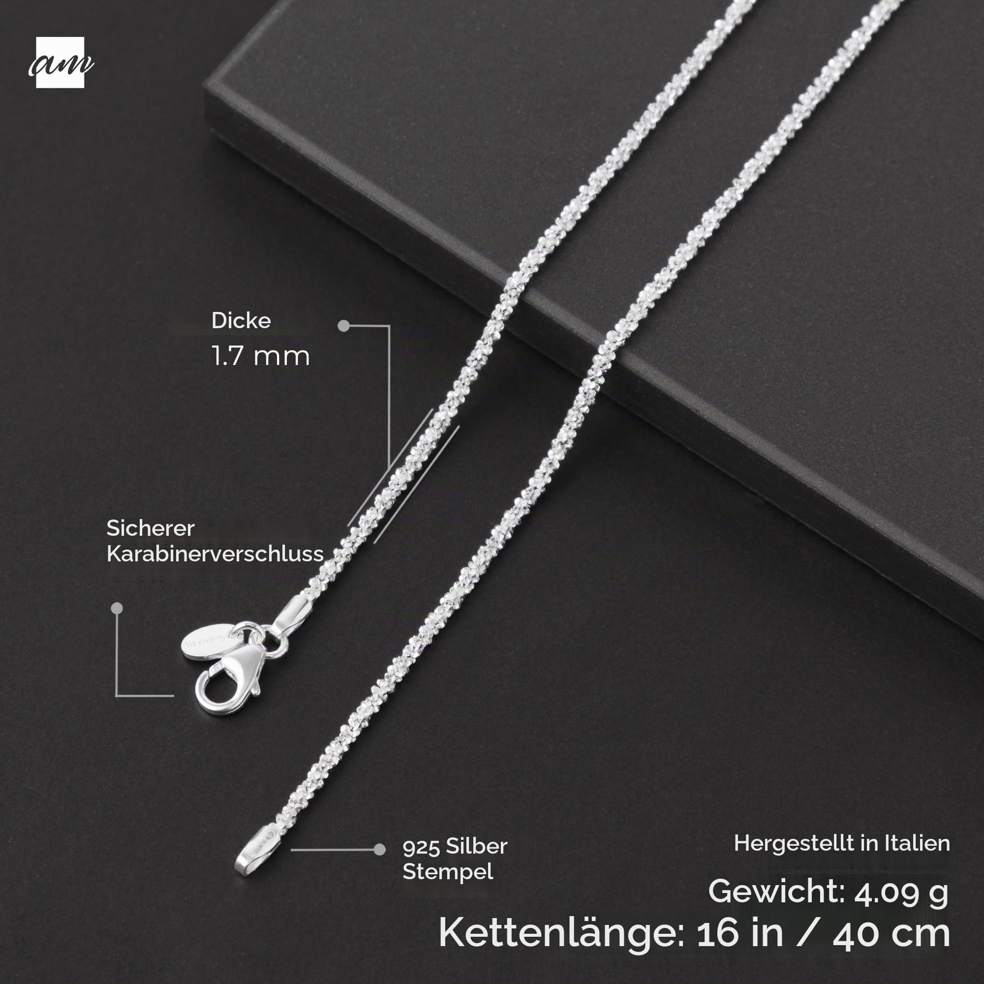 Amberta Halskette Damen Diamant aus 925 Sterling Silber - 1.7 mm Glitzernde Kette Damen