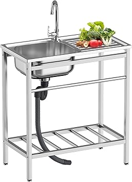 Free Standing Kitchen Sink with Workbench, Stainless Steel Utility Sink with Set for Commerical, Outdoor, Garage, Laundry Room Use (29.52"D x 15.74"W x 29.52"H)