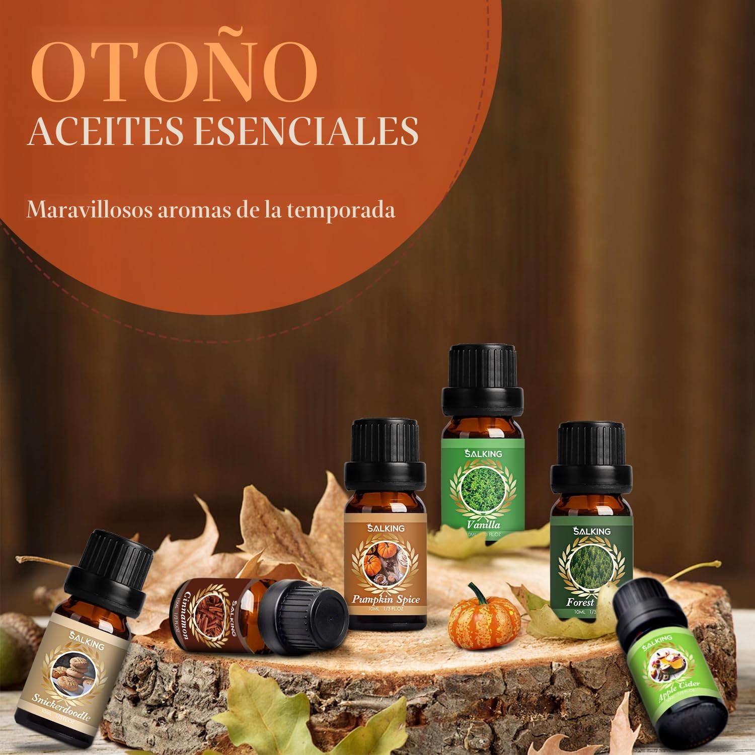 SALKING Otoño Aceites Esenciales para Humidificador Difusor, Aceites Aromáticos para Hacer Velas - Canela, Especia de Calabaza, Sidra de Manzana, Vainilla, Pino del Bosque, Snickerdoodle — view 2