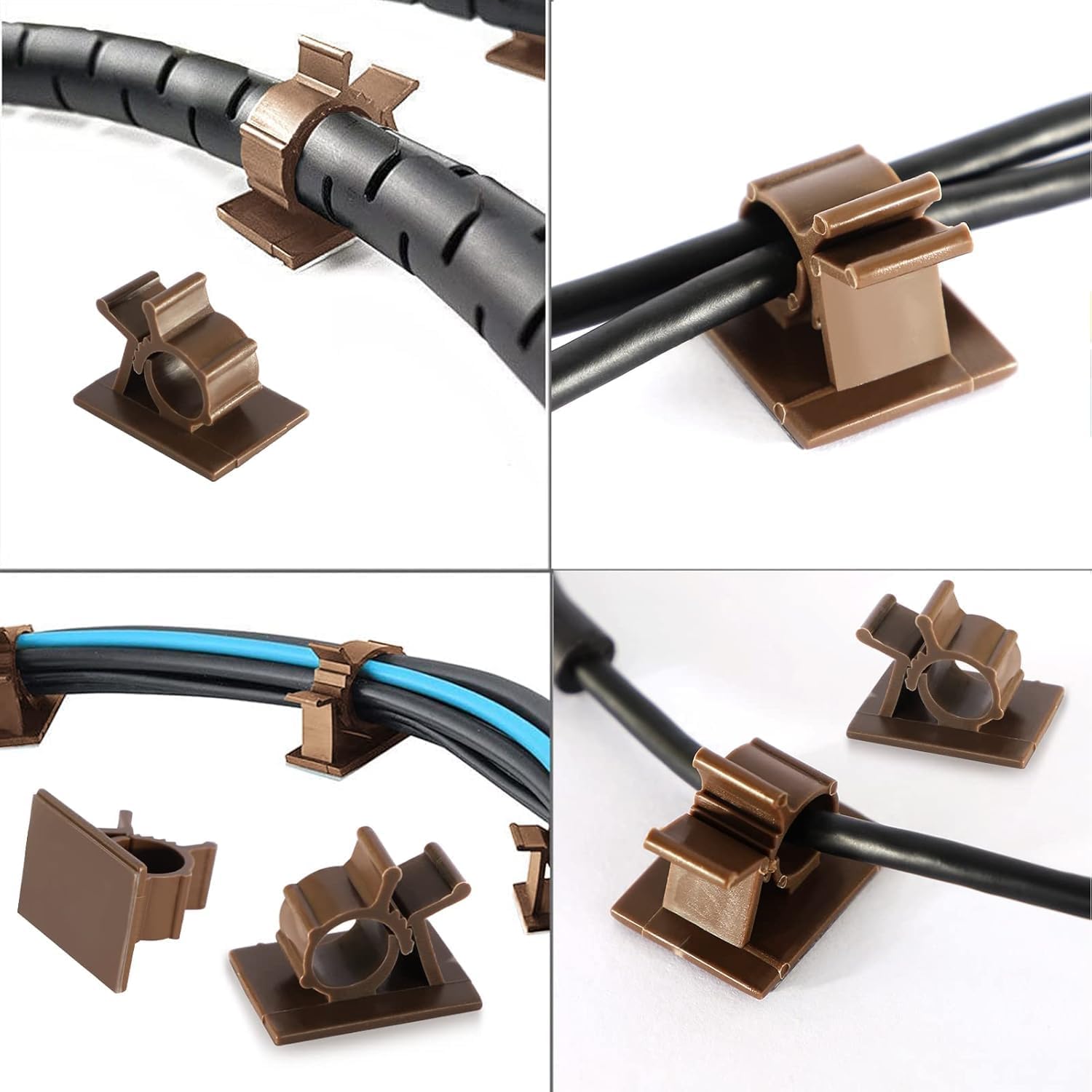 50 Brown Clips Viaky Self Adhesive Backed Nylon Wire Adjustable Cable Clips Adhesive Cable Management Drop Wire Holder