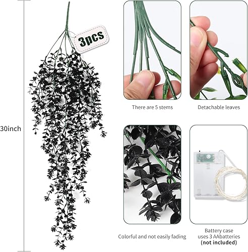 Miniatura 2 de RECUTMS Plantas colgantes artificiales, 3 unidades, plantas artificiales para exteriores, plantas colgantes falsas, plantas colgantes de imitación,