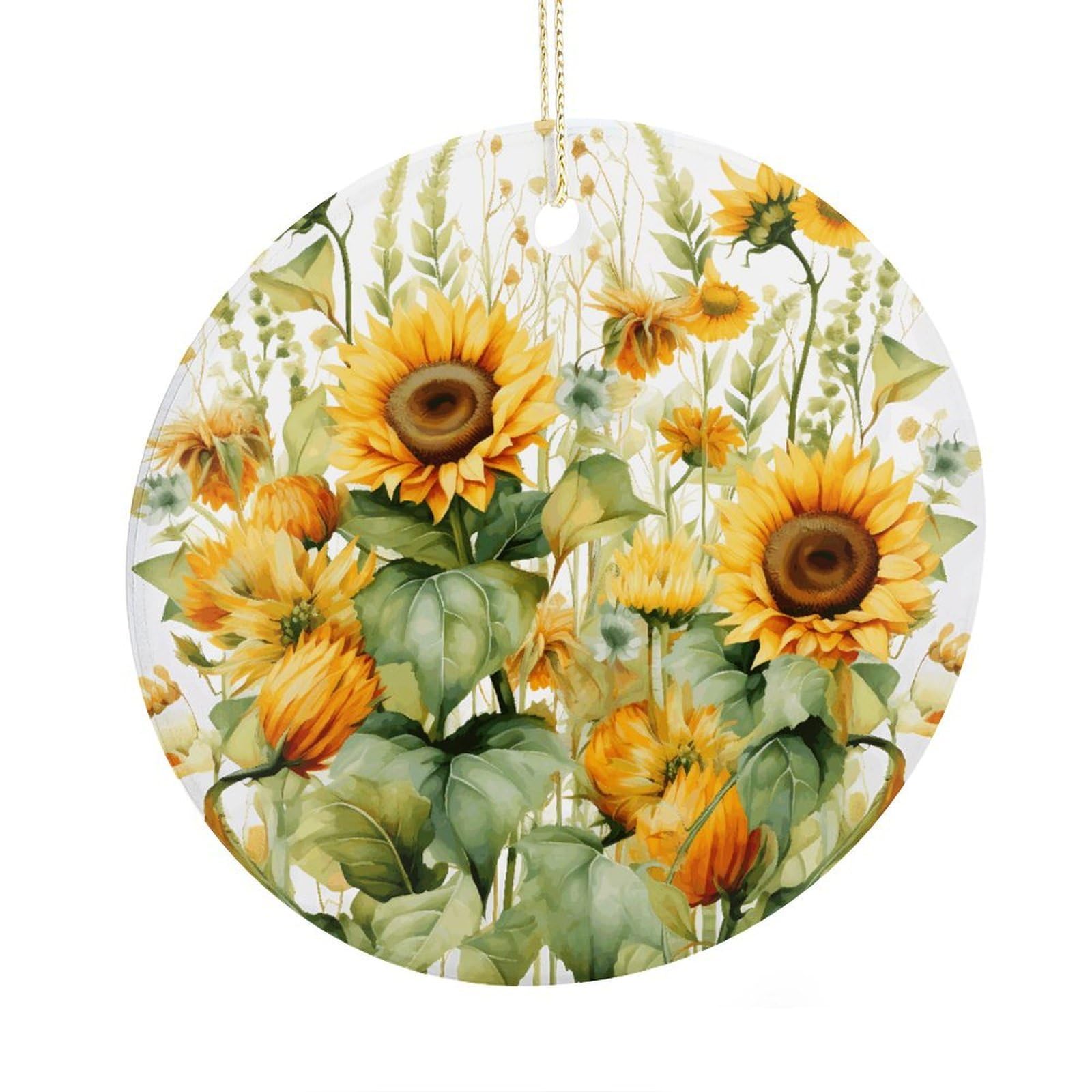 Adfgyerh Style Sunflower And Corn Ceramic Circular Pendant,2.9 Inch，Hanging Ornament，Gift Exchange Idea Round Ceramic Ornament,For Mom And Daughter，For Home Indoor Outdoor Decor.